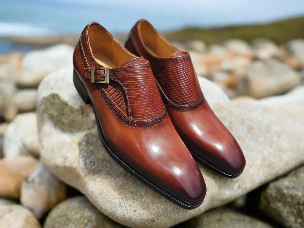Men's Plain Toe Single Monk Strap Loafers - Classic Dress Shoes for Business, Office & Formal Occasions