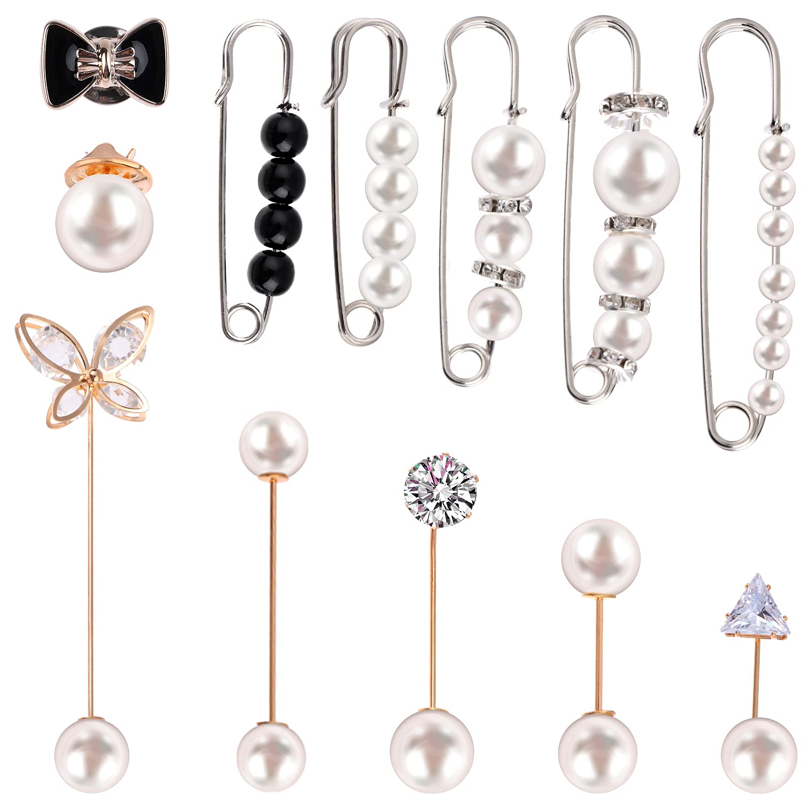 12 Pack Pearl Brooch Pins Set - Elegant Crystal Safety Pins for Women, Pearl Scarf Clips, Hijab Pins, Shawl Accessories - Perfect for Muslim Headscarves, Sweaters & Fashion Accessories (Wedding, Party, Office Wear)