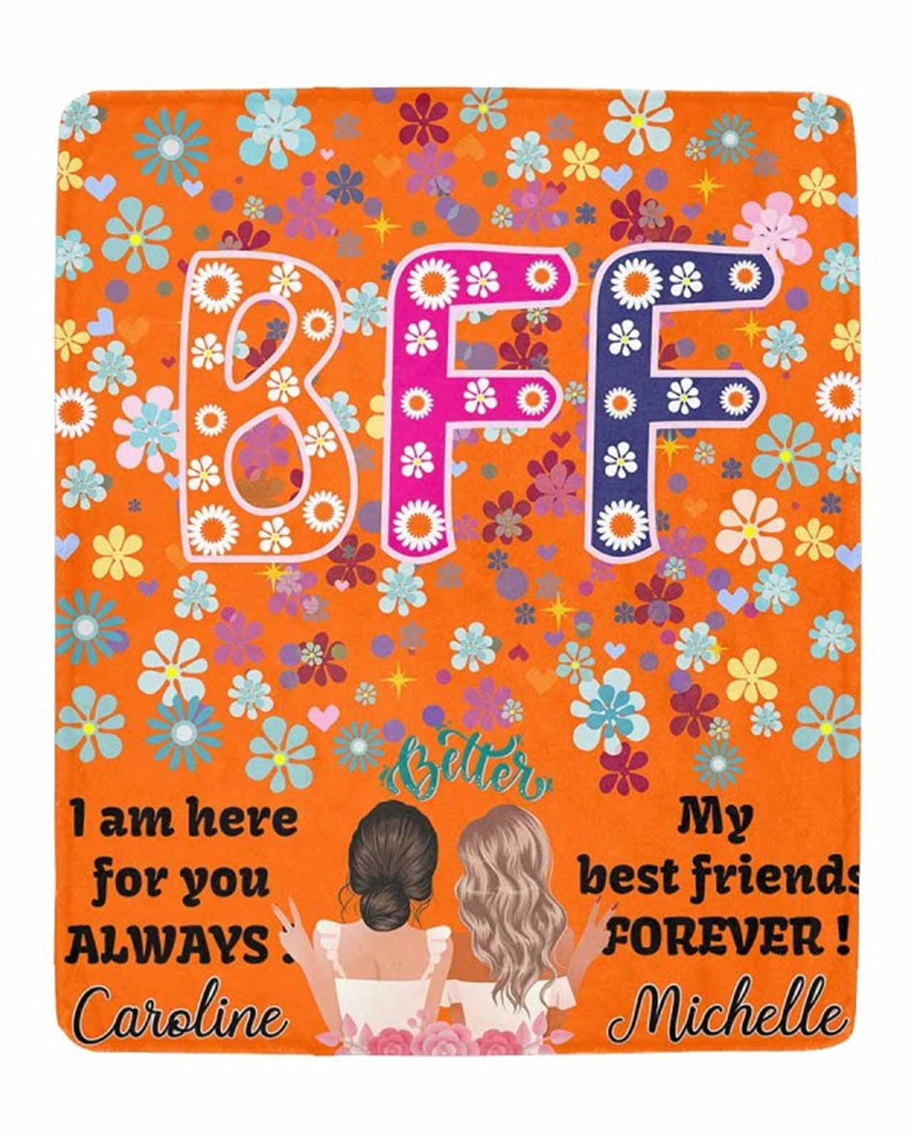 Personalized Best Friend Blankets for Women - Custom Birthday & BFF Gifts with Name, Text & Characters | Soft Fleece Funny Orange Throw Blanket for Bestie | Forever Friendship Gift for Her | Perfect for Birthdays, Anniversaries & Cozy Nights