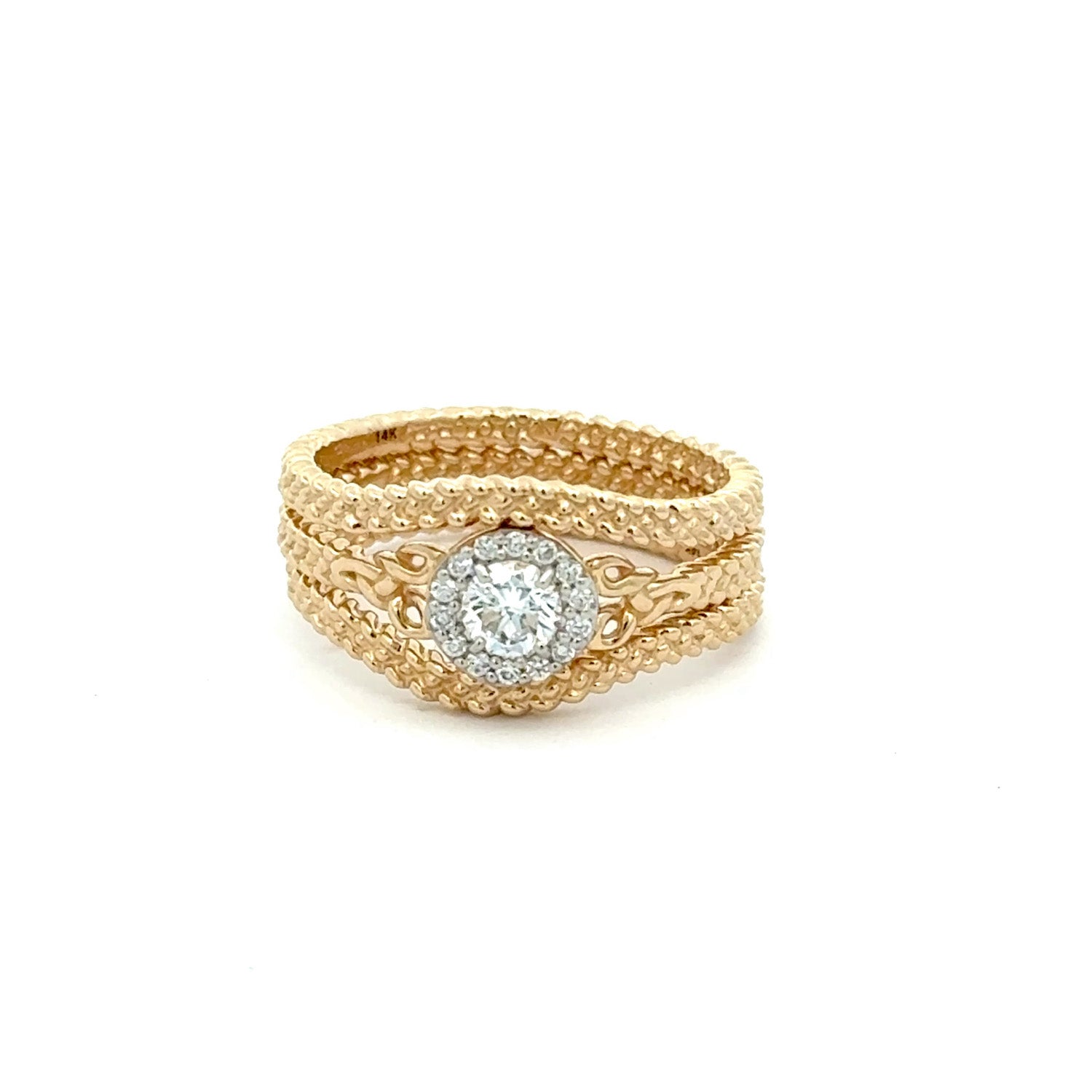 14K Yellow Gold Trinity 3-Piece Lab Grown Diamond Halo Ring for Women - Elegant Wedding, Engagement & Anniversary Jewelry Gift