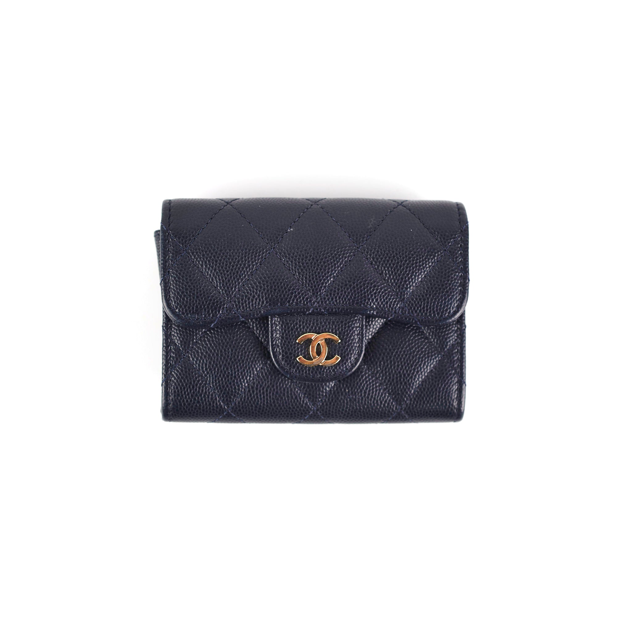 Chanel Navy Blue Caviar Leather Card Holder - Luxury Slim Wallet for Credit Cards & ID - Perfect for Everyday Use & Travel