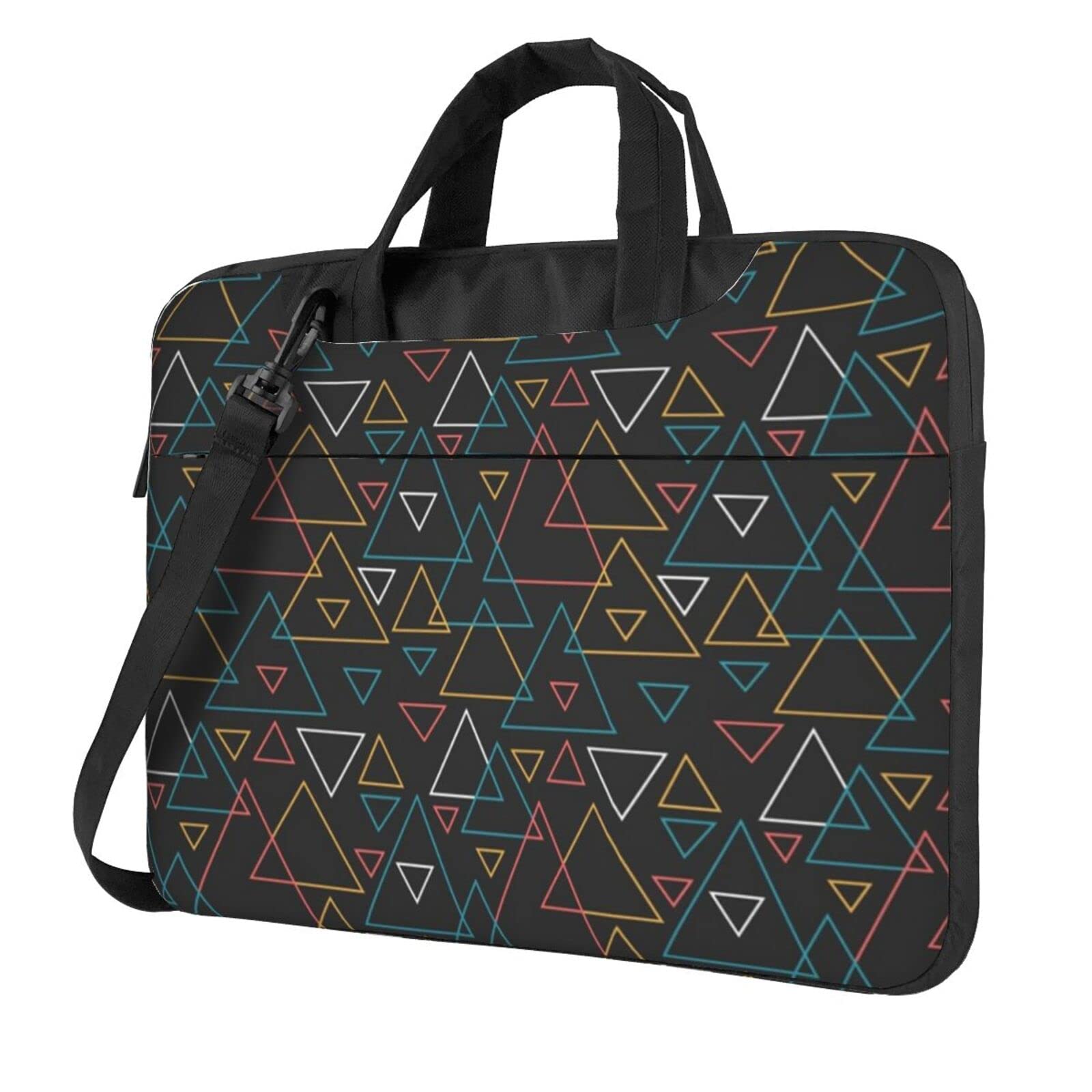 Personalized Black Oxford Cloth Laptop Briefcase with Linked Triangles Design - Perfect for Business, Travel & Office Commute