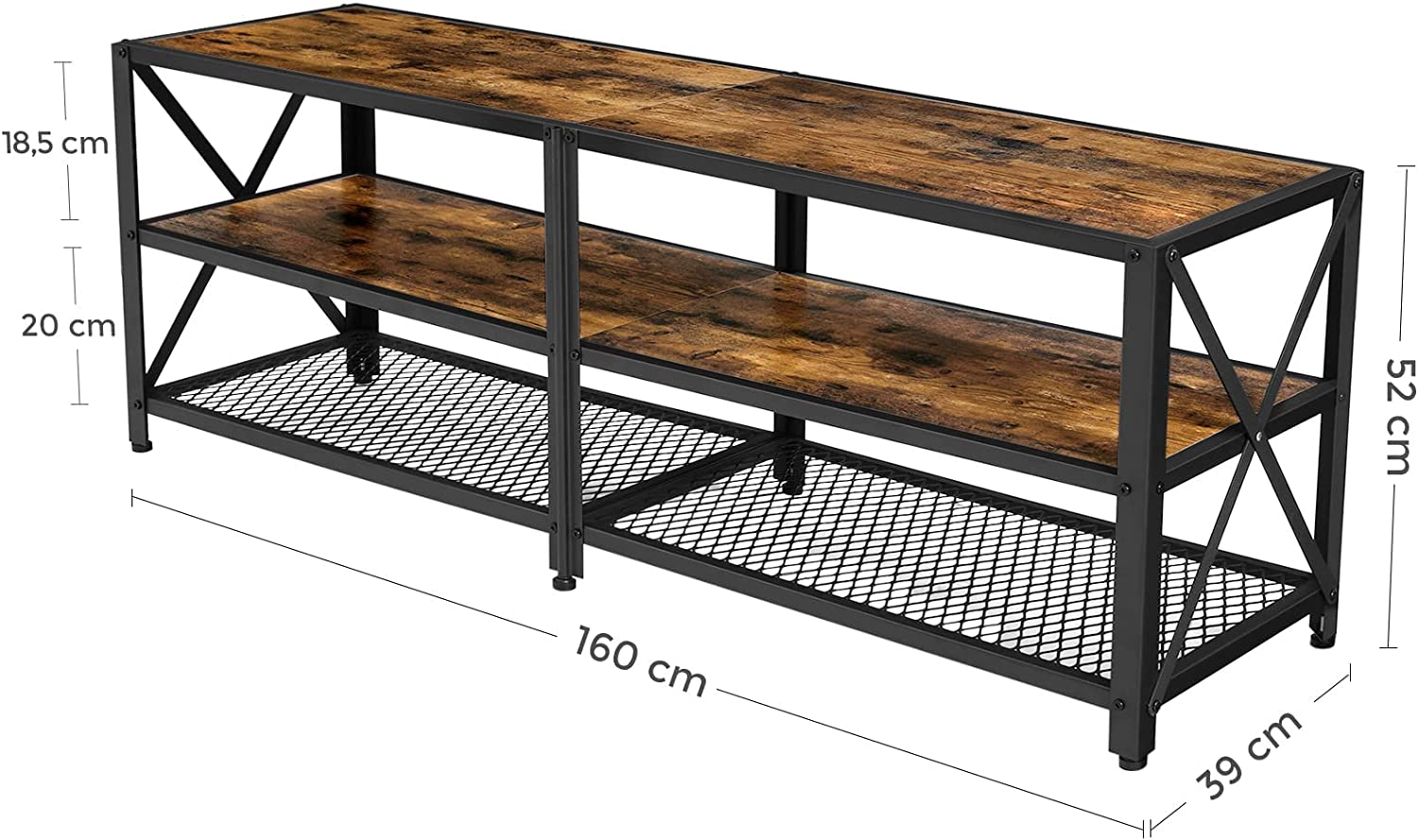 Rustic 3-Tier 70-Inch TV Stand - Large Wood & Metal Entertainment Center with Storage Shelves for Living Room, Bedroom, or Home Theater - LTV095B01
