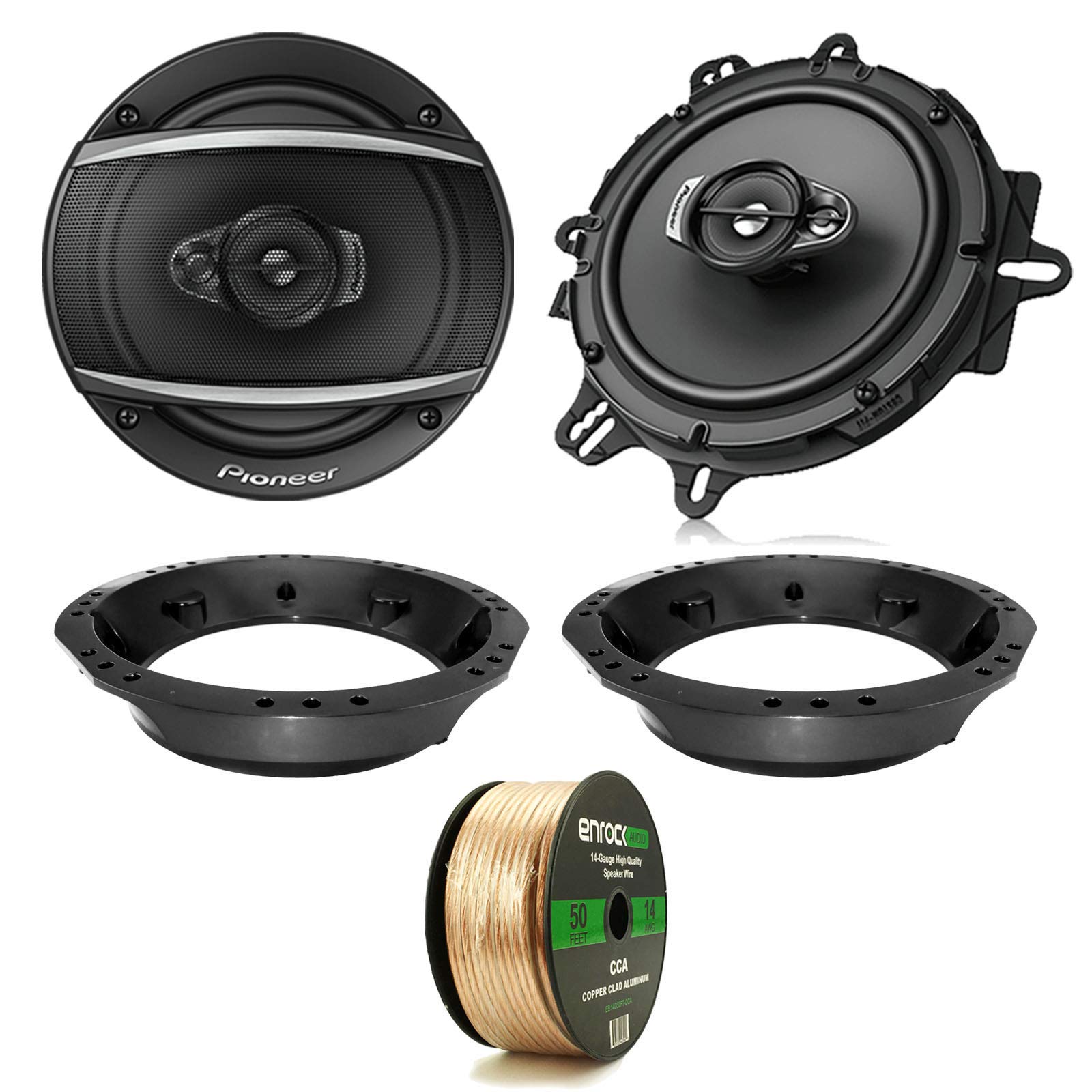 2X 6.5 Inch 3-Way 320W Peak Power Coaxial Audio Speakers with Adapter & 14-Gauge 50ft Speaker Wire for 98-2013 Harley Davidson Motorcycles - Perfect for Road Trips & Outdoor Adventures