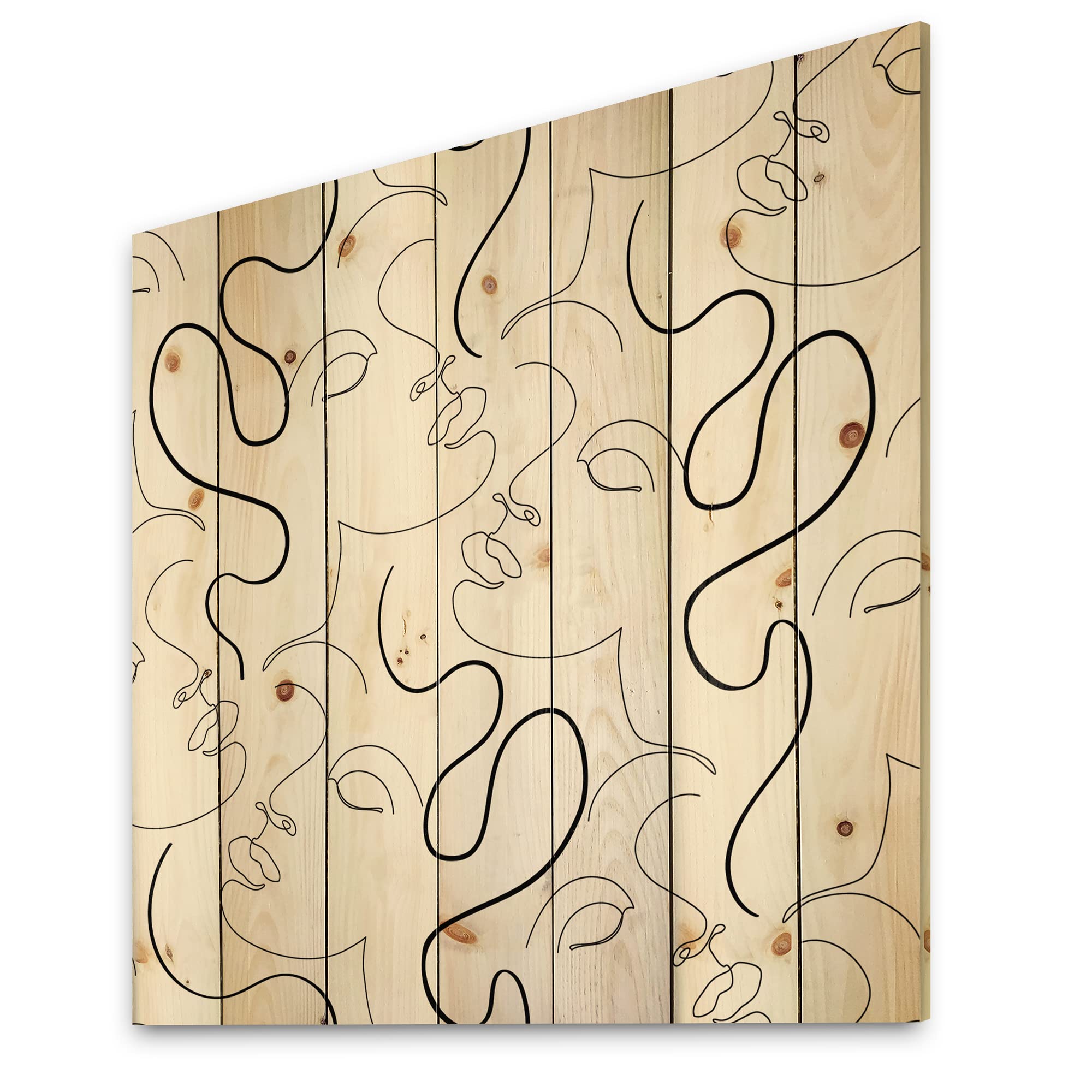 Modern One Line Drawing Portrait Wood Wall Art - Abstract Monochrome Wood Panel Decor Printed on Natural Pine - Perfect for Living Room, Bedroom & Office Decor