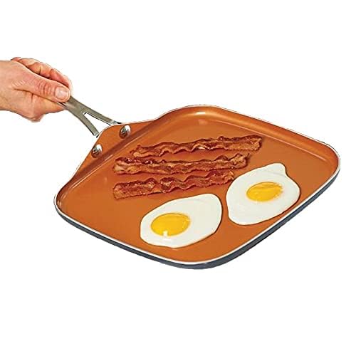 Gotham Steel 10.5 Inch Square Nonstick Ceramic Griddle Pan - Oven & Dishwasher Safe, Stay Cool Handle - Perfect for Cooking Eggs, Pancakes, Burgers & More - Ideal for Stovetop, Camping & Family Breakfasts