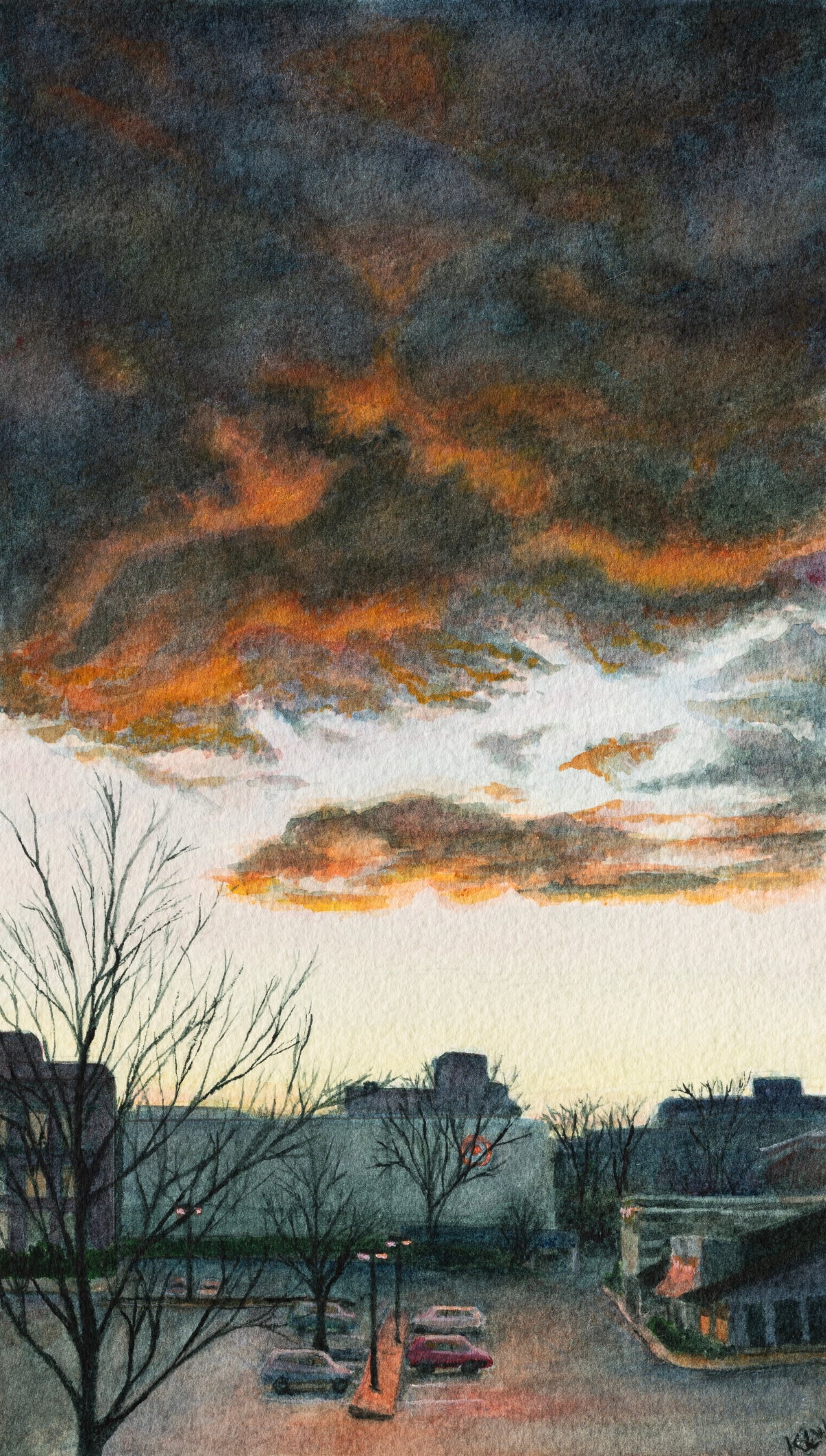 Kathleen Wert: Fire Sky - Abstract Landscape Art Print for Home & Office Decor | Perfect for Living Room, Bedroom, or Gift Giving