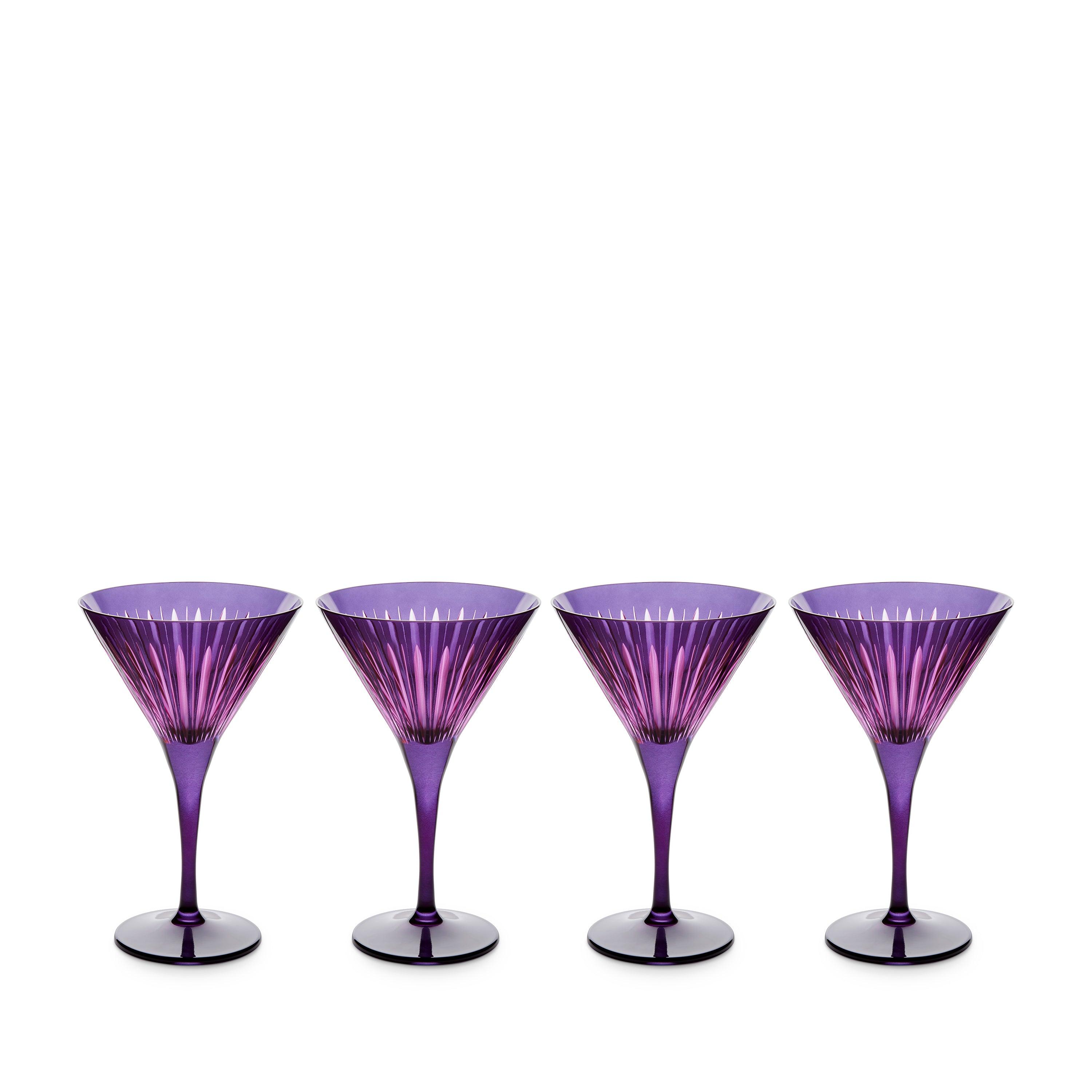 Elegant Purple Prism Martini Glasses Set of 4 - Crystal Cut Cocktail Glasses for Parties, Weddings & Home Bar Decor