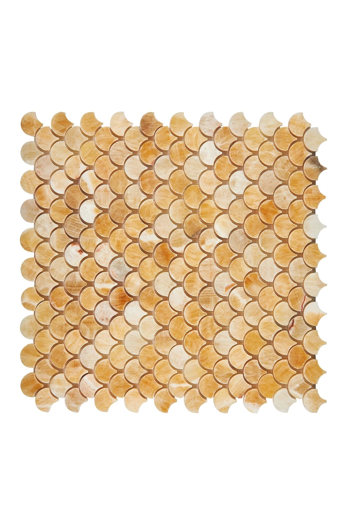 Polished Honey Onyx Stone Fan Mosaic Tile - Fish Scale Design for Bathroom Backsplash & Kitchen Wall Decor