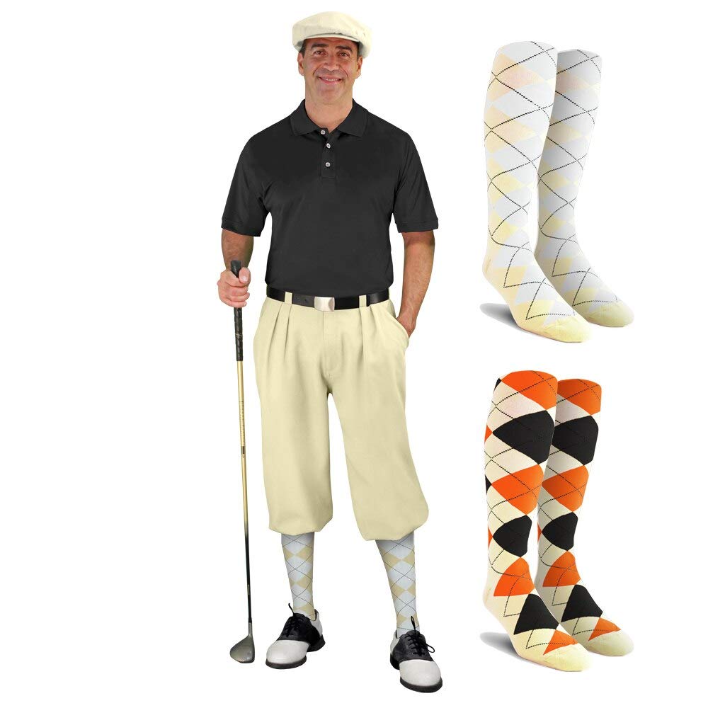 Men's Stylish Natural Golf Outfit Set - Matching Knickers, Cap & 2 Over-The-Calf Socks for Comfortable Golfing & Outdoor Sports