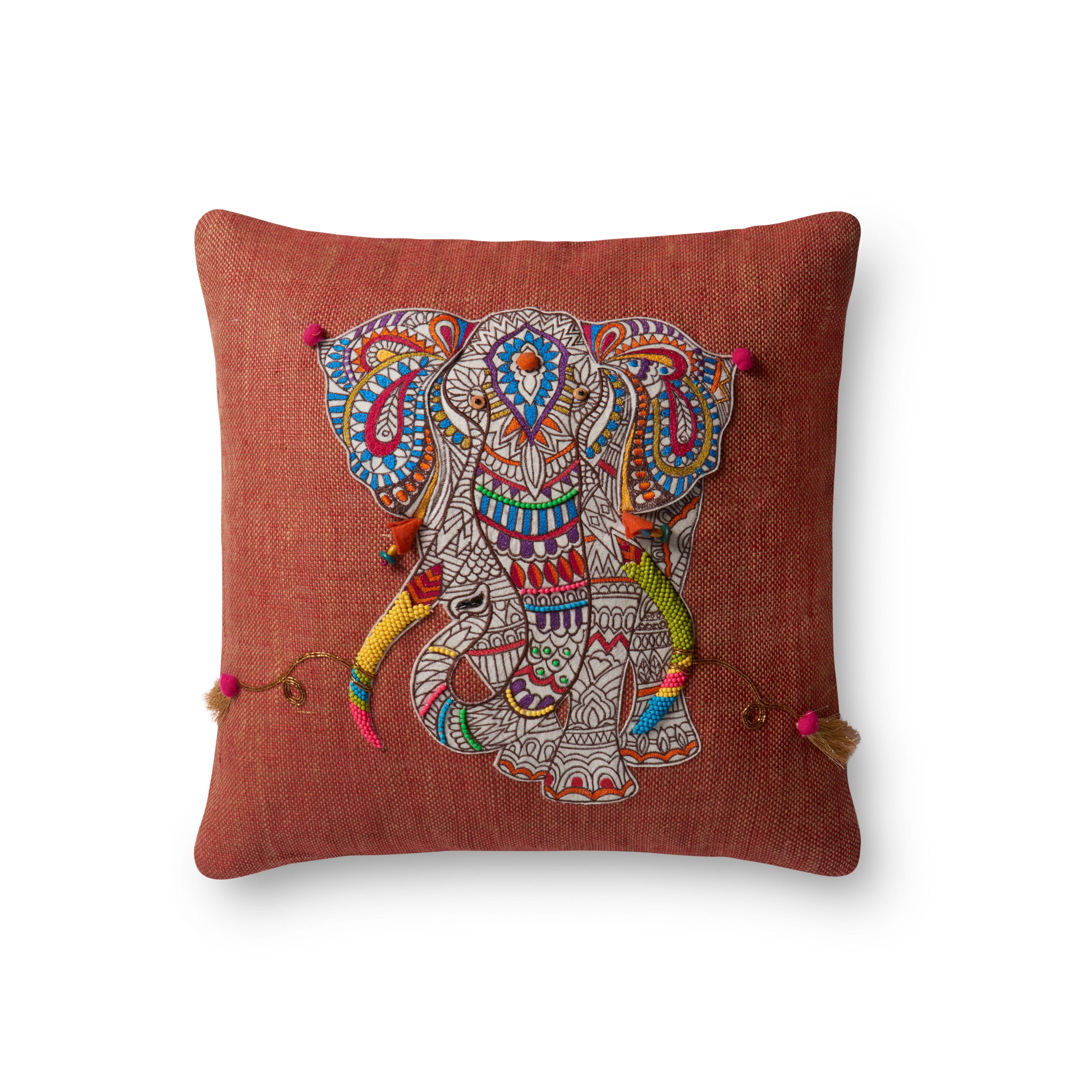 Loloi Decorative Throw Pillow Cover P0492 Rust & Multi - Boho Chic Home Decor for Living Room, Bedroom, or Outdoor Patio