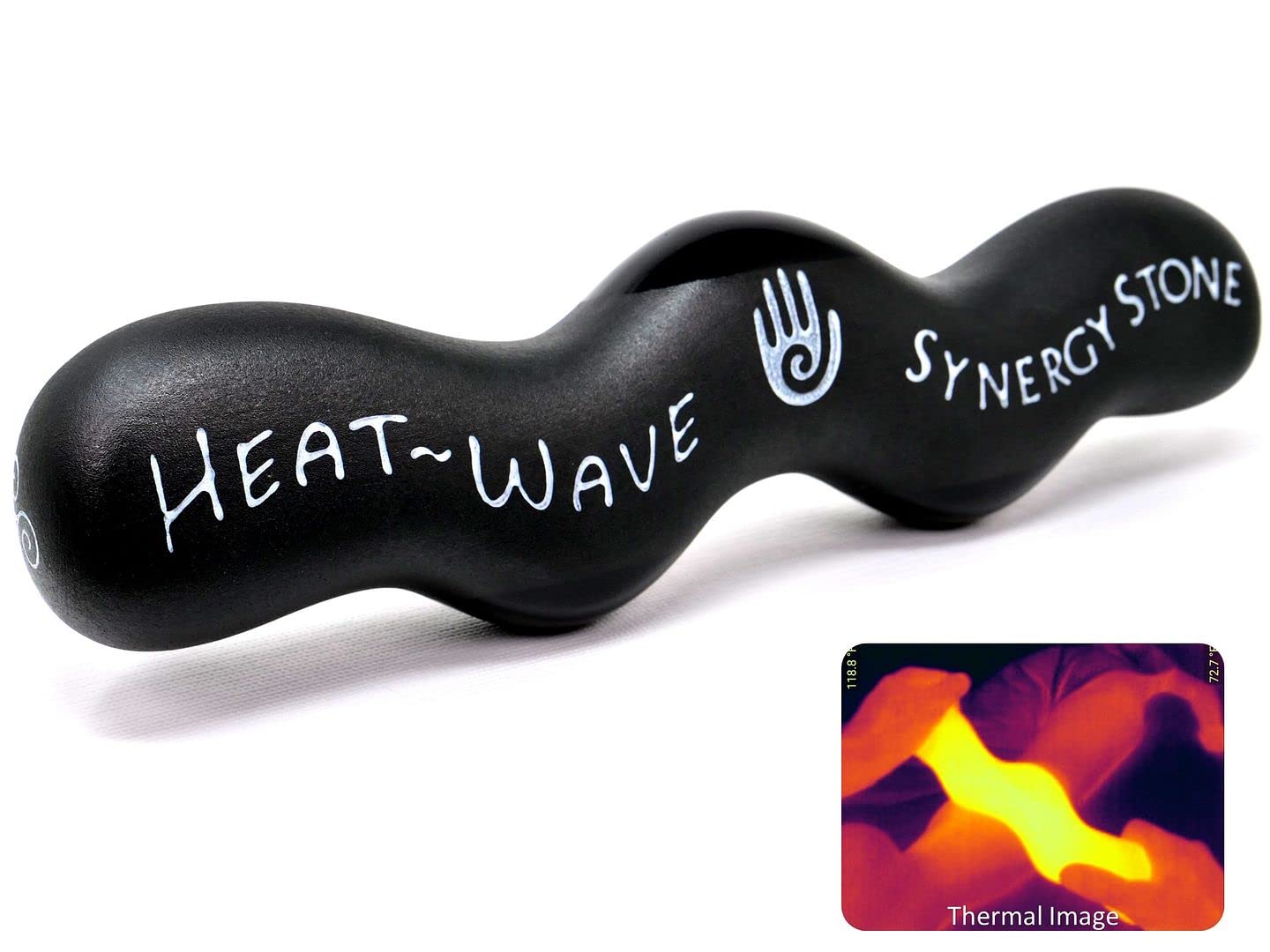 Heat-Wave (Basat) Synergy Stone - Contoured Hot Stone Massage Tool with Radiant Heat - Relaxing & Therapeutic for Neck, Back, Legs & Feet - Matte Surface for Skin with Oil - Perfect for Spa, Home Massage & Pain Relief Therapy