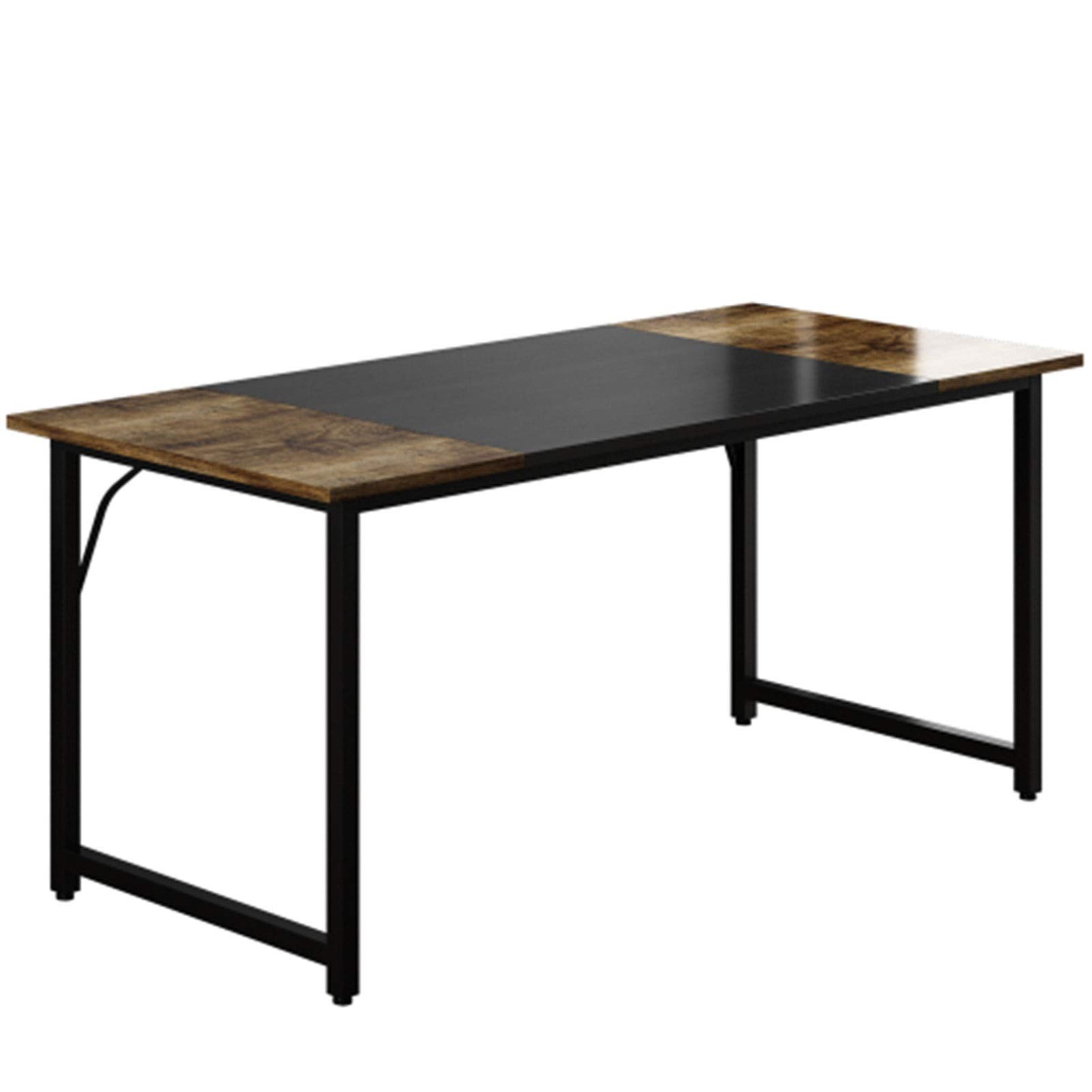 LQIAN Modern Office Desk with Shelves - Black Metal Frame Computer Desk, Home Office Writing Desk, Study Desk with Storage | Contrasting Color Splice Board Design for Workspace & Home Office Organization