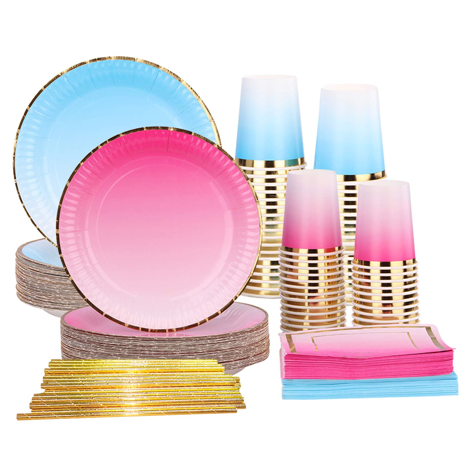 Gender Reveal Party Decorations 250 Pcs - Pink & Blue Party Supplies Set with Paper Plates, Napkins for Baby Shower, Birthday, Wedding - Perfect for Memorial Day, Father's Day, Earth Day & Passover Celebrations