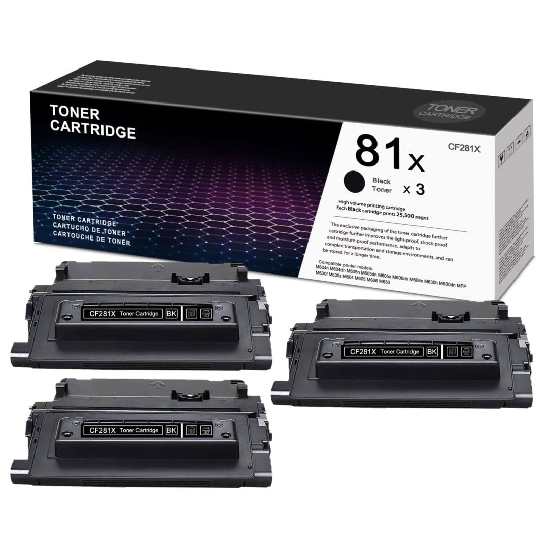 High Yield 81X CF281X Black Compatible Toner Cartridge Replacement for HP M604 M605 M606 M630 Series Printers - 3 Pack - Perfect for Office, Home & Small Business Printing Needs