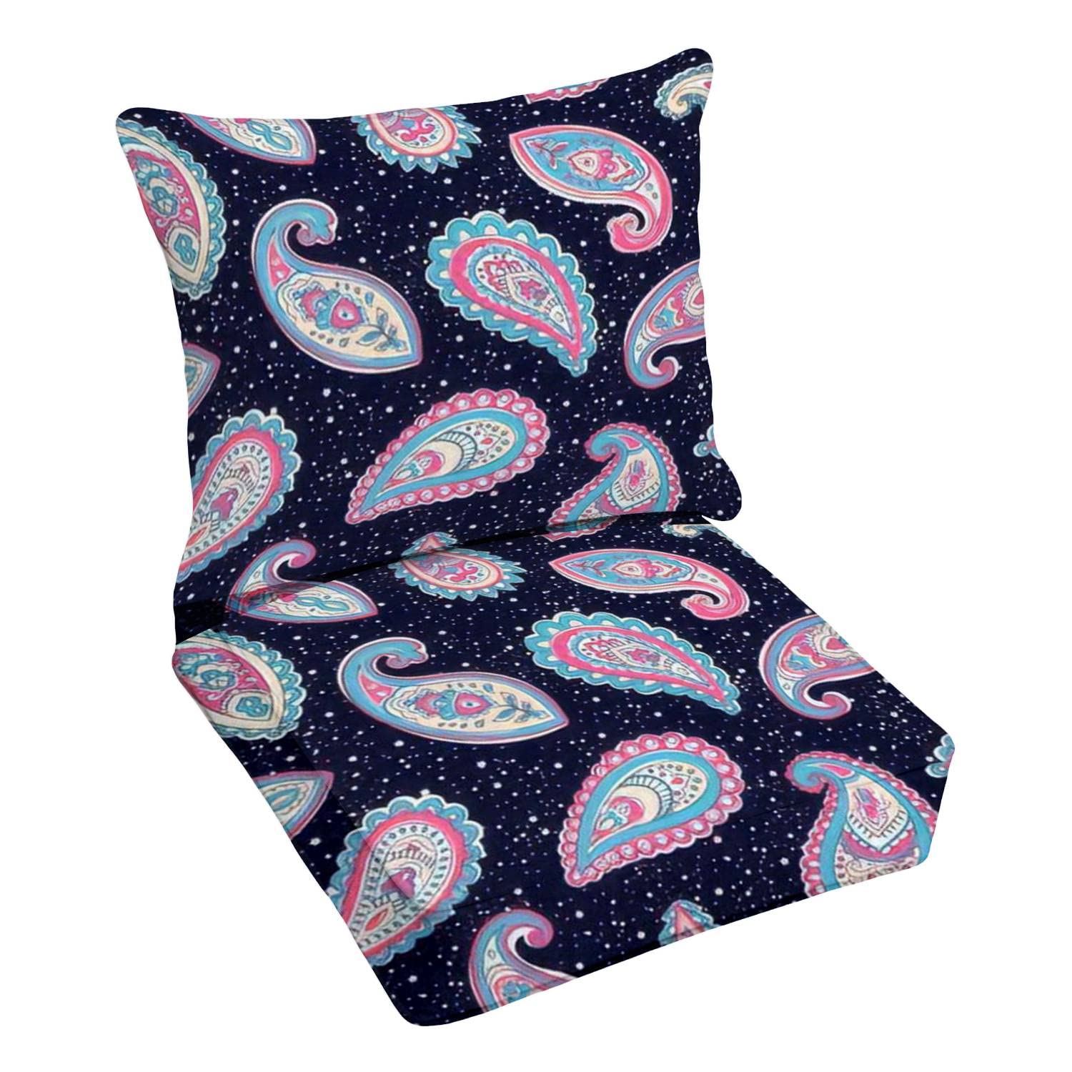 Premium Outdoor Deep Seating Cushion Set - Indian Bandana Paisley Seamless Ethnic Mandala Pattern - Waterproof Patio Furniture Replacement Cushions for Lounge Chairs, Yoga Mats & Conversation Pits - Perfect for Backyard, Poolside & Garden Relaxation