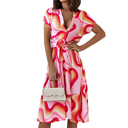 Stylish Women's Printed Mini Sundress - Short Sleeve Loose Fit Tunic Dress for Summer & Winter | Beach, Casual & Party Wear | Pink Floral Dress Size L