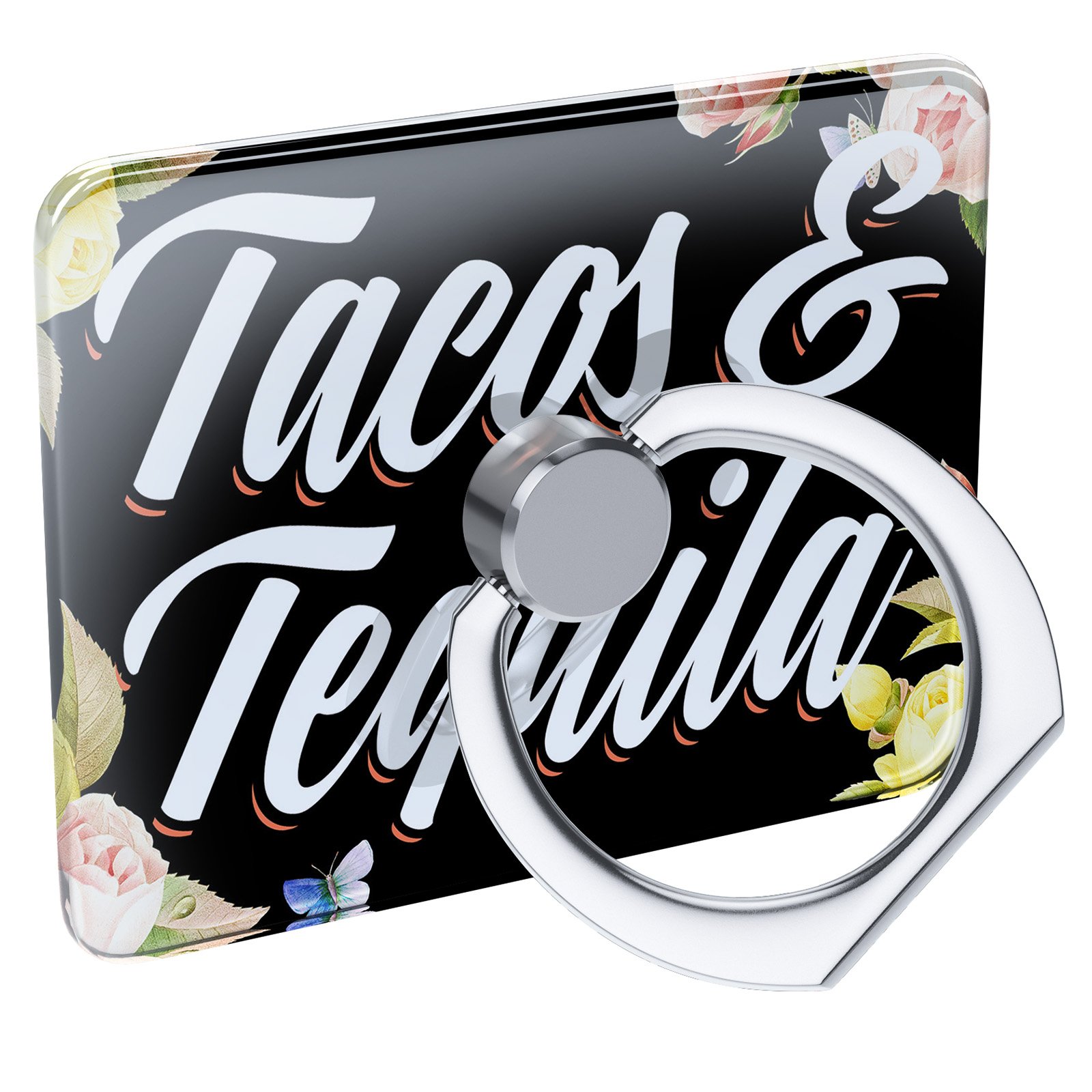 Cell Phone Ring Holder with Floral Border - Collapsible Grip & Stand for Tacos & Tequila Nights by Neonblond, Perfect for Parties, Travel, and Everyday Use
