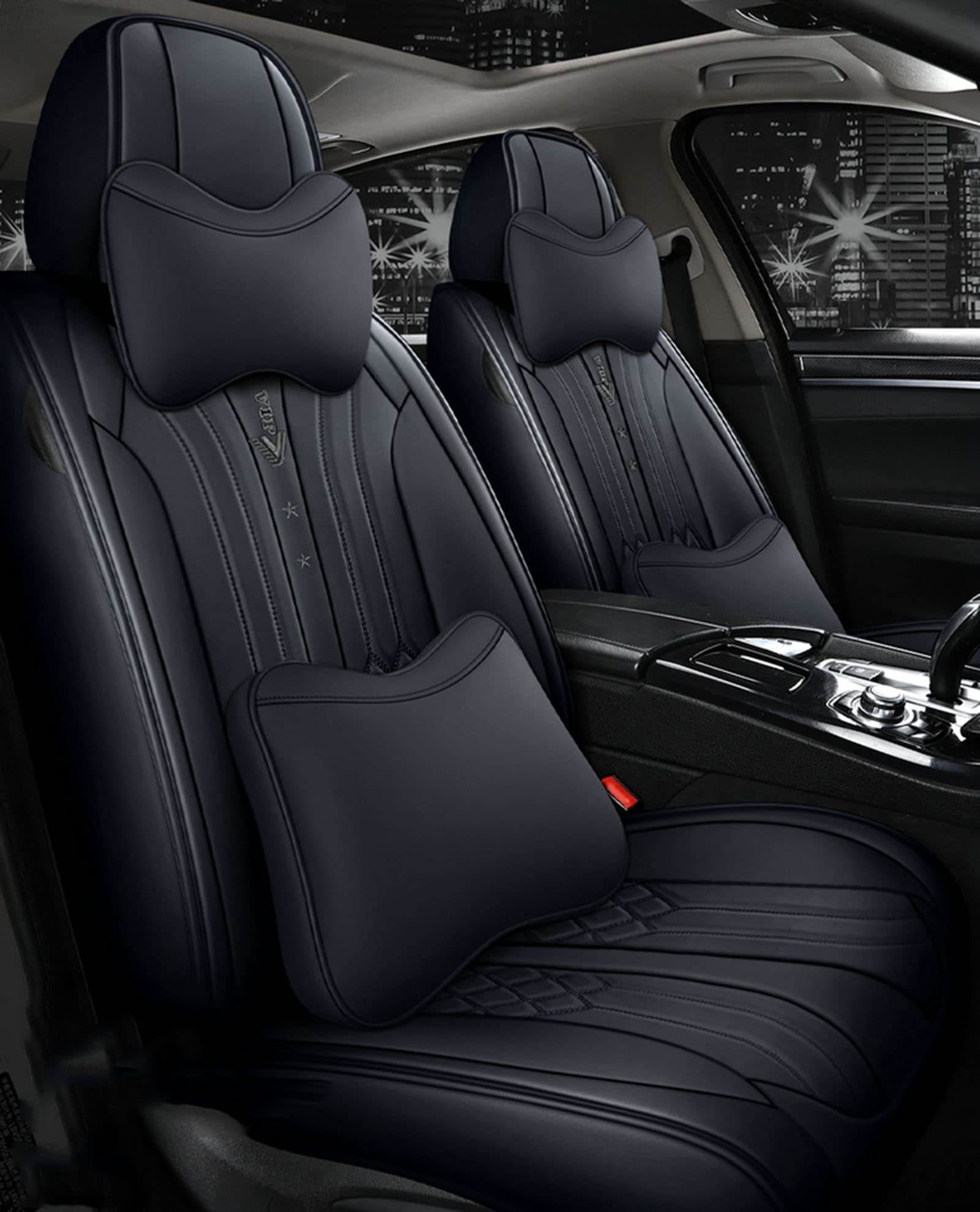 Premium Waterproof Synthetic Leather Car Seat Covers Full Set - Universal Fit for Cars, SUVs & Pickup Trucks | Durable Auto Interior Accessories for Men & Women | Perfect for Daily Commute, Road Trips & Vehicle Protection