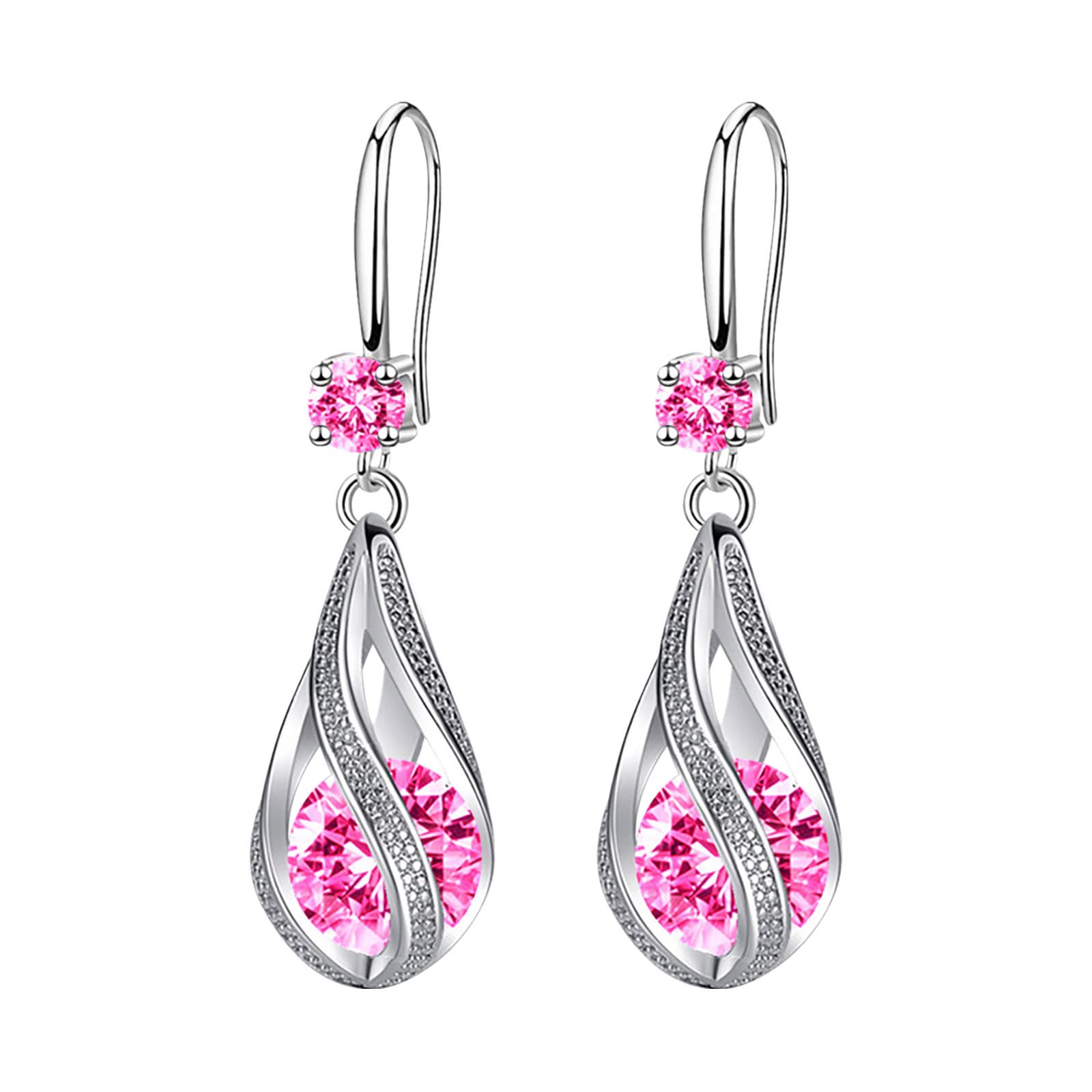 Fashion Stainless Steel Round Dangling Crystal Earrings for Women - Diamond Accent Creative Jewelry Set (Pink, One Size) | Perfect for Parties, Weddings & Everyday Wear