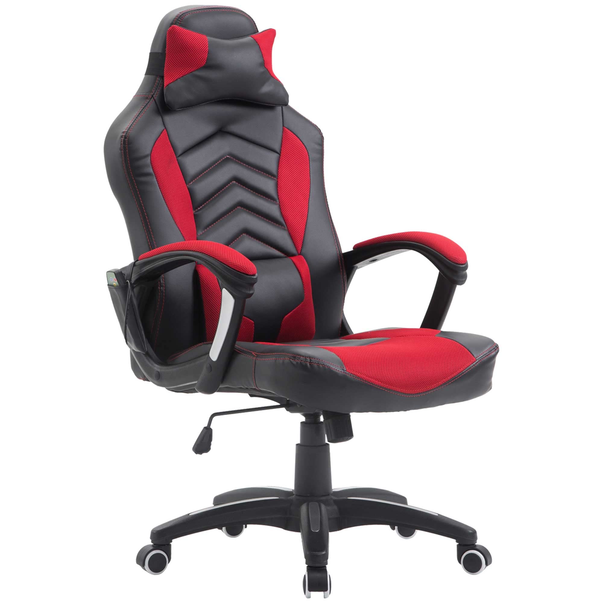HOMCOM 6-Point Vibrating Massage Gaming Chair with Heating - 5 Modes, Racing Style Ergonomic Swivel Office Chair with Adjustable Headrest & Wheels (Red/Black) - Perfect for PC Gaming, Home Office & Relaxation