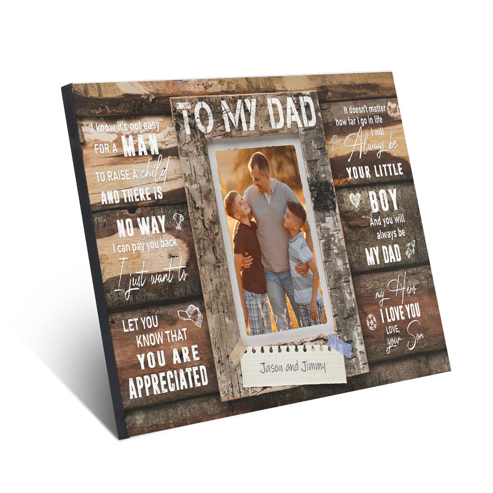 Personalized Wooden Picture Frame for Dad - Custom Fathers Day Gift, 8x10 Inch Planked Photo Plaque - Perfect Desktop Decoration & Keepsake for Men (Home Office, Anniversary, Birthday Gift Idea)