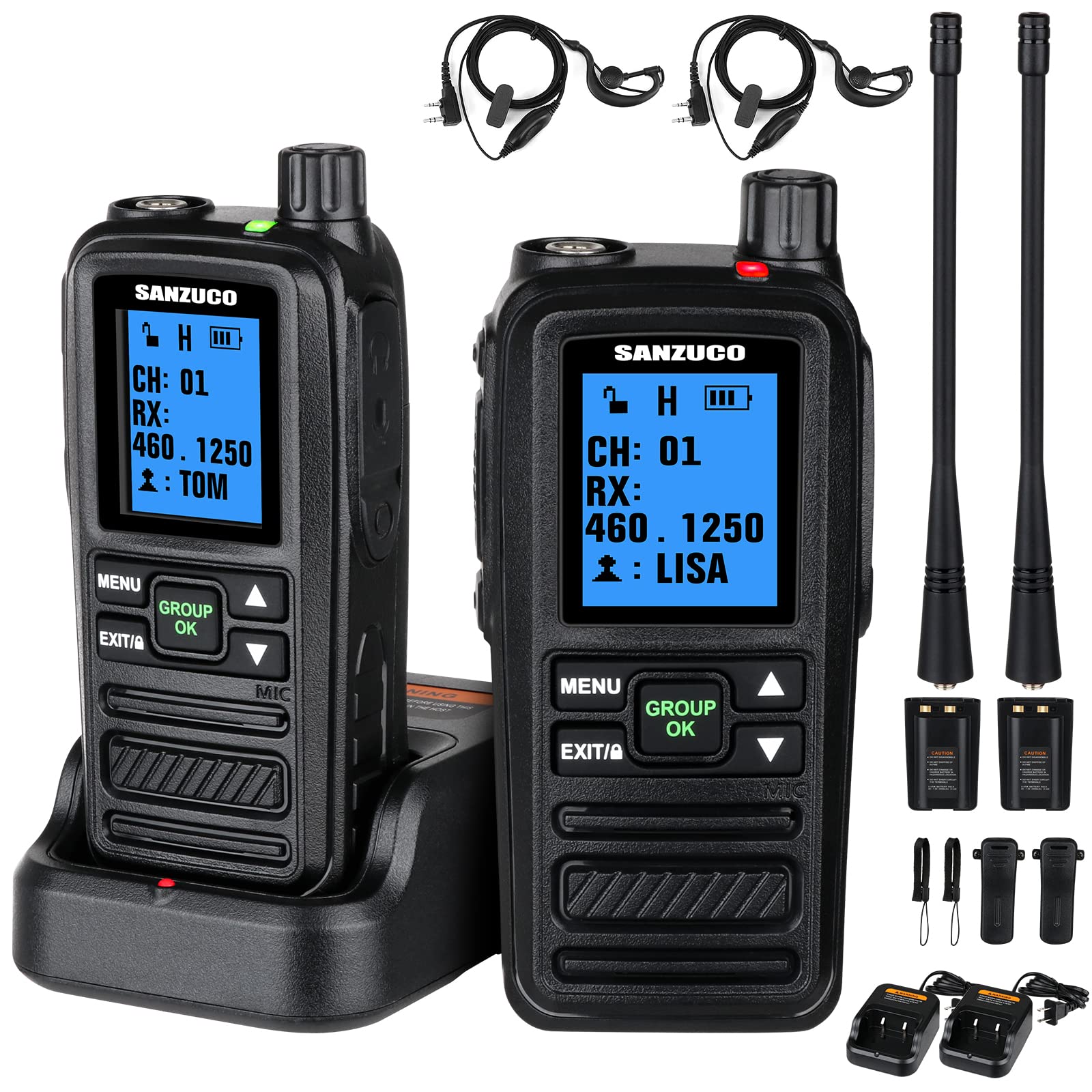 SANZUCO Long Range Walkie Talkies for Adults - 2 Pack Rechargeable Two Way Radios with 2000mAh Battery, 5 Miles Communication Range - Perfect for Outdoor Adventures, Hiking, Camping and Emergency Preparedness