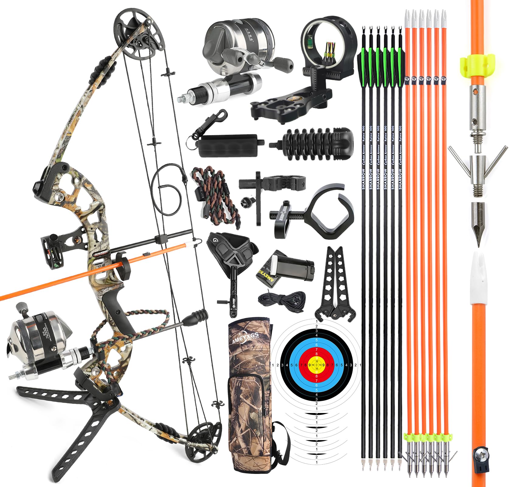 Complete Bowfishing Compound Bow Kit with Reel & Arrows - Right/Left Hand for Adults & Youth - Perfect for Fishing, Hunting & Target Practice | Great for Lakes, Rivers & Outdoor Adventures