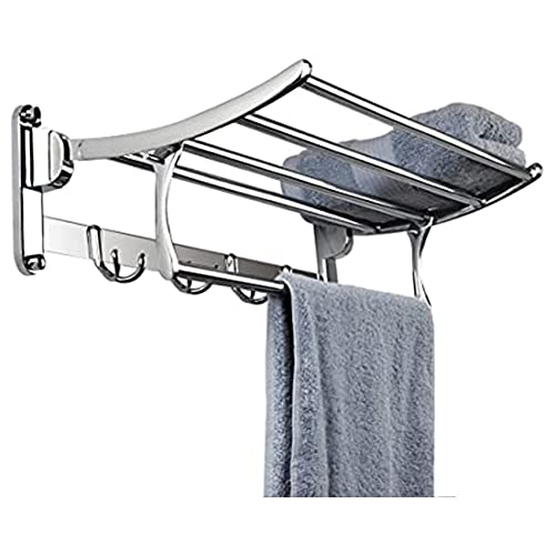 Stainless Steel 60cm Foldable Wall Mounted Double Towel Rack Holder - Space Saving Bathroom Shower Kitchen Towel Bar for Home & Hotel Use