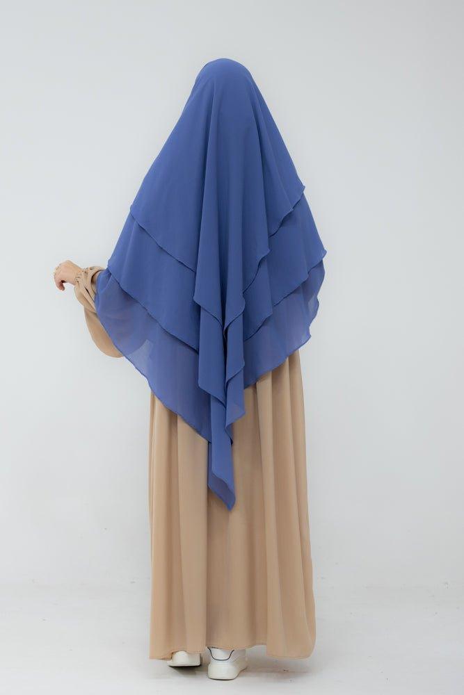 Munawara Dusty Blue 3-Layer Chiffon Khimar Hijab Niqab - Modest Islamic Prayer Scarf for Women, Perfect for Daily Wear & Special Occasions