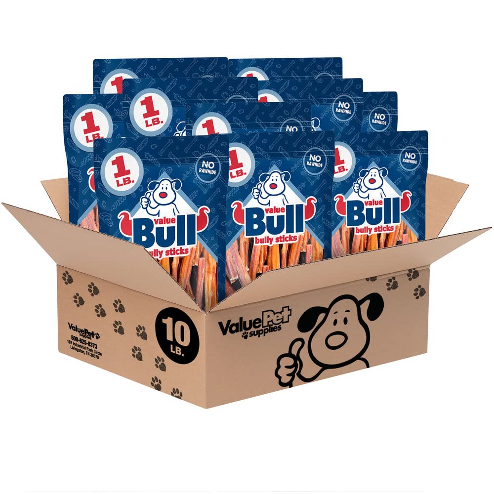 ValueBull Natural Bully Sticks for Dogs - 10lb Bulk Pack of 3-5 Inch All-Natural Beef Pizzle Chews | Single Ingredient Rawhide-Free Dog Treats | Great for Aggressive Chewers & Dental Health