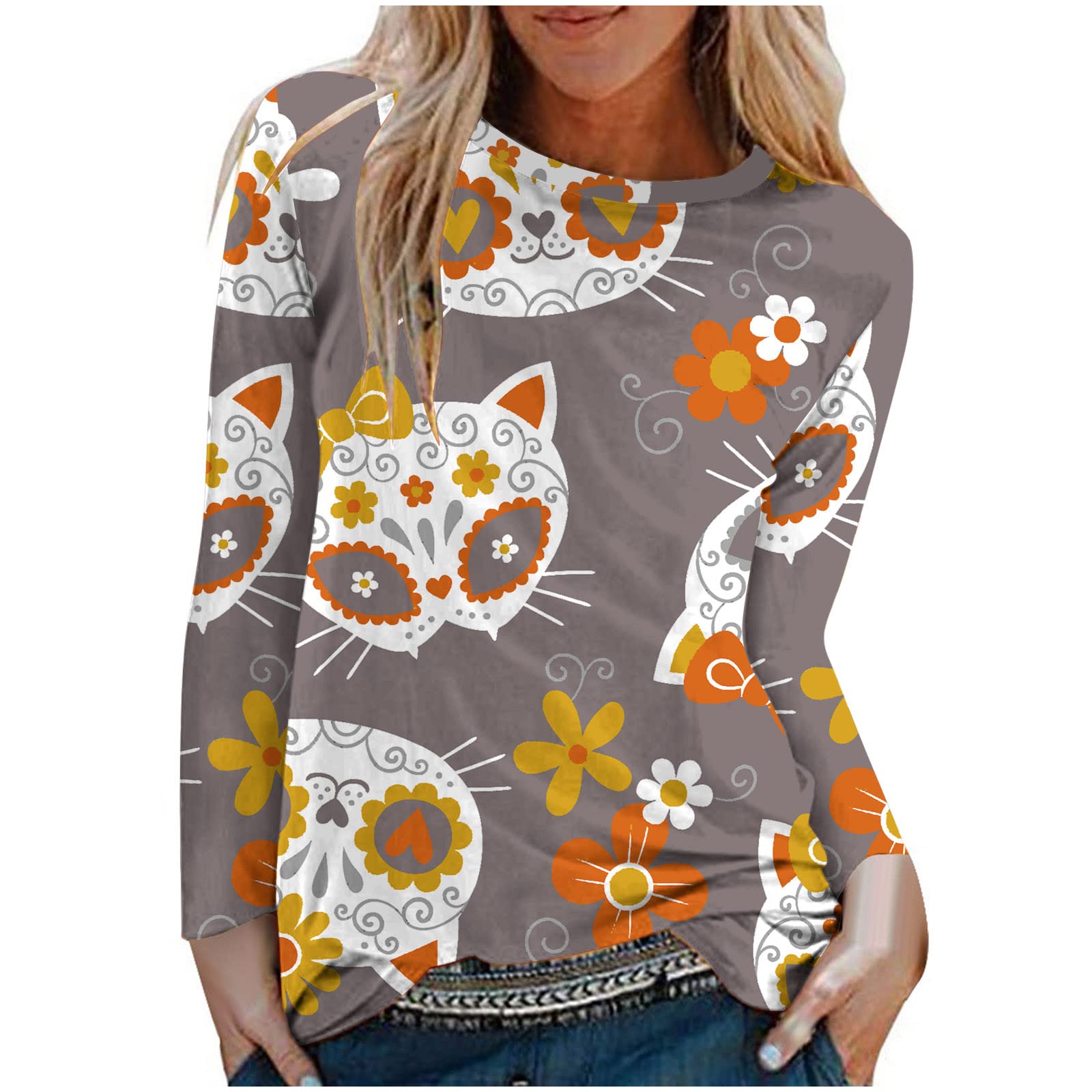 Women's Graphic Tee Shirt - Comfy Loose Pullover Tops & Long Sleeve Sweatshirts - Perfect for Halloween, Casual Wear & Everyday Outfits
