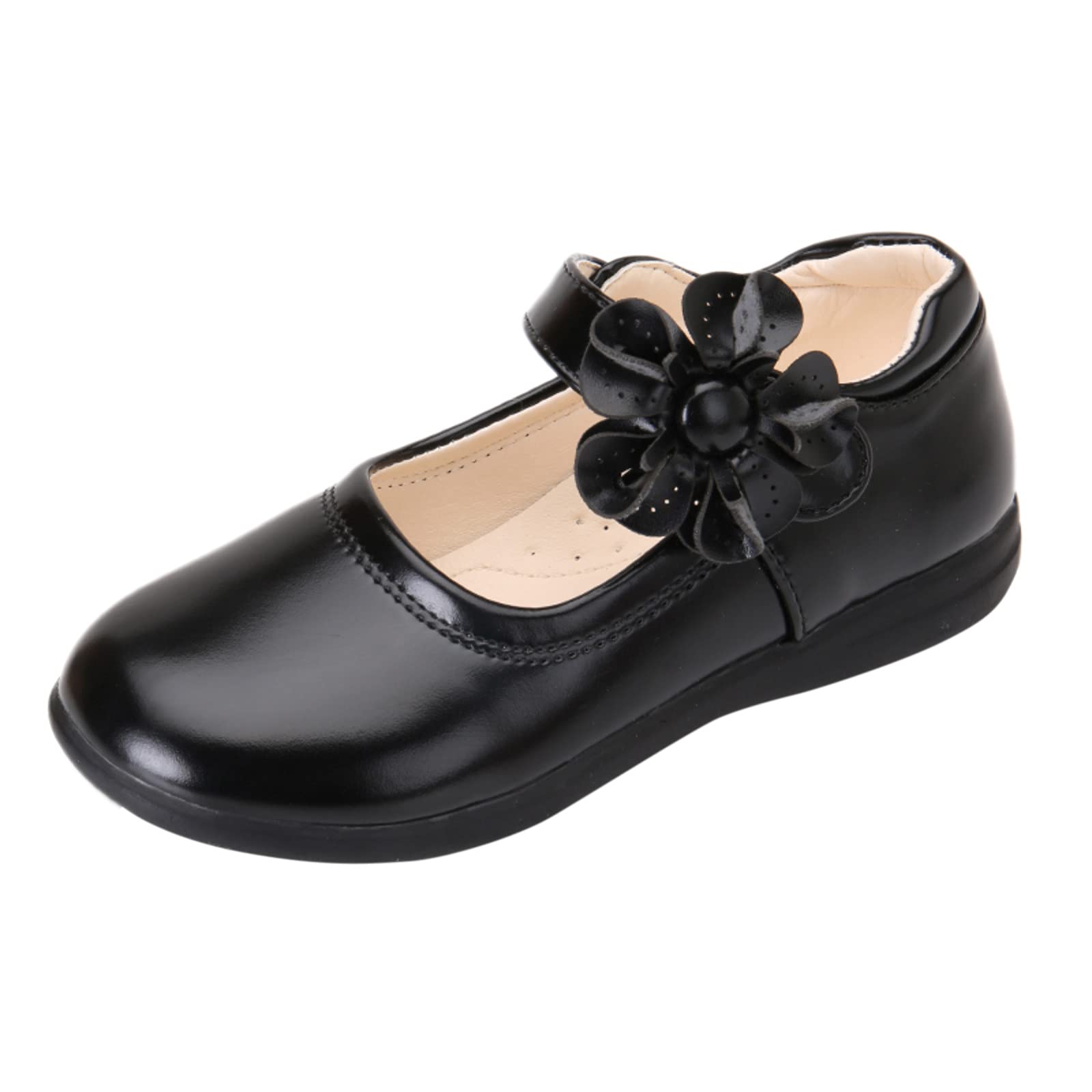 Girls Leather Flower Dance Shoes - Soft Princess Shoes for Toddlers & Kids - Perfect for Parties & Dress Up