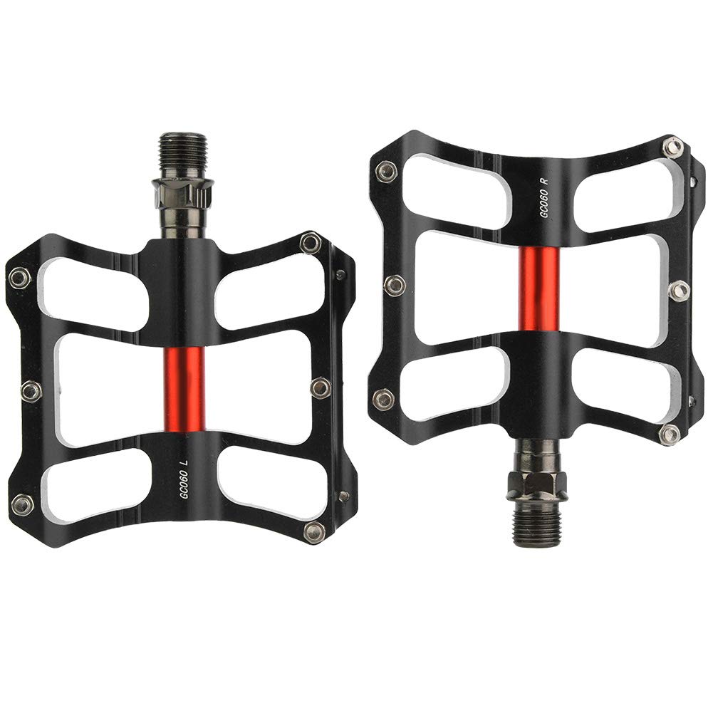 Premium Aluminum Alloy Bike Pedals - Lightweight Mountain & Road Bicycle Pedals (Black & Red) - Durable Replacement for Cycling, Commuting & Outdoor Adventures