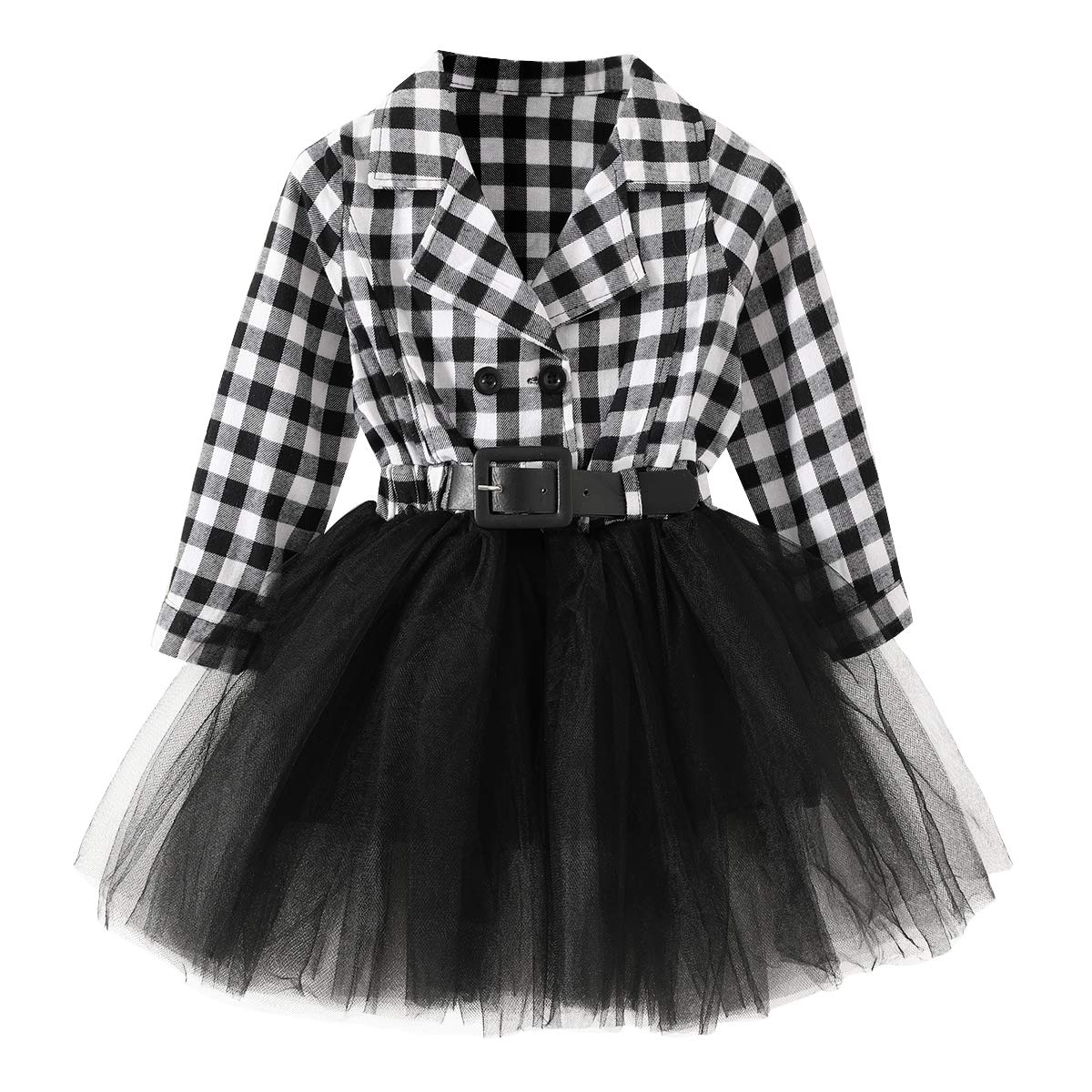 Little Baby Girl Black and White Buffalo Plaid Tutu Dress - Princess Party Formal Outfit for Holidays, Christmas Photos & Special Occasions