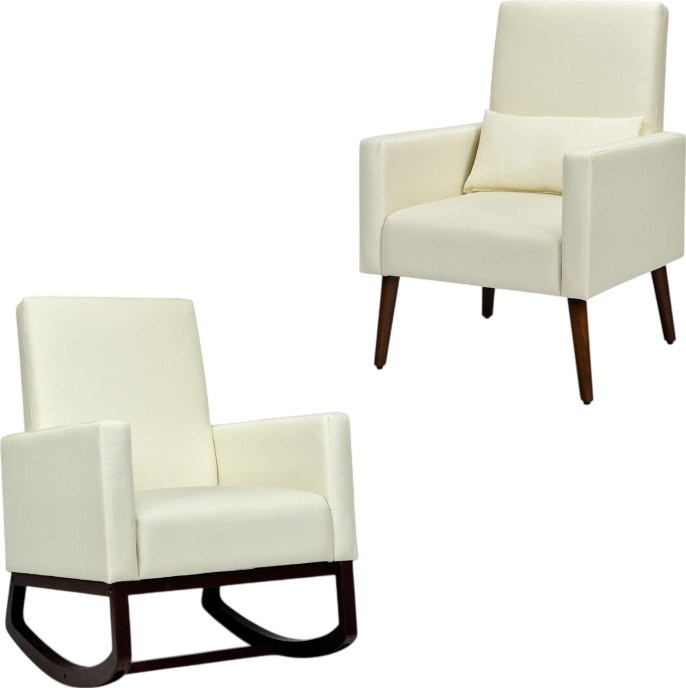 Costway 2-in-1 Rocking Chair and Accent Armchair with Interchangeable Feet, Solid Wood Frame - Perfect for Nursery, Living Room & Patio Relaxation