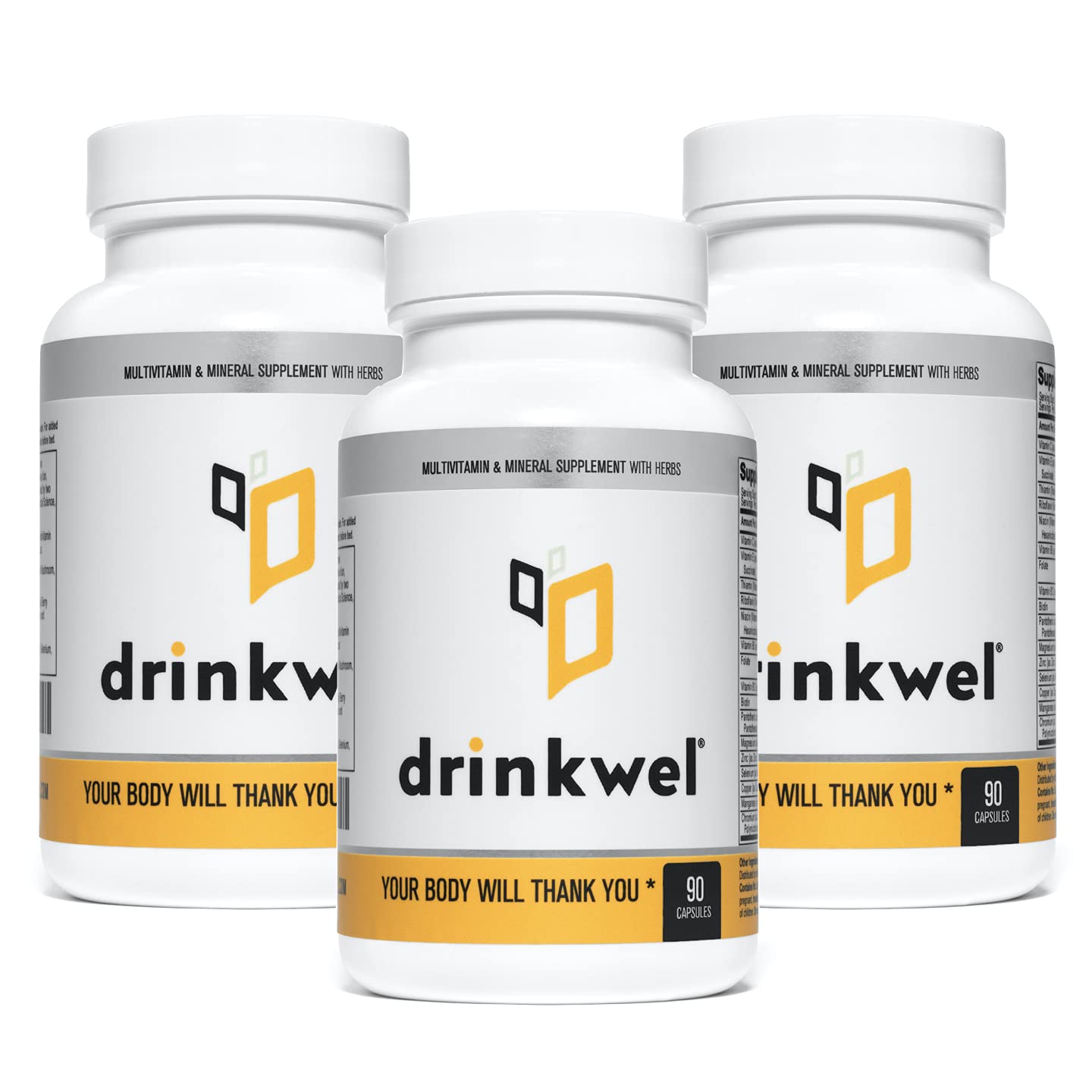 Drinkwel Premium Multivitamin Supplement - Pack of 3 x 90 Capsules for Morning Recovery & Immune Support | Liver Cleanse & Detox with Milk Thistle, Vitamin C, Zinc, Magnesium | Daily Wellness & Hangover Relief for Active Adults