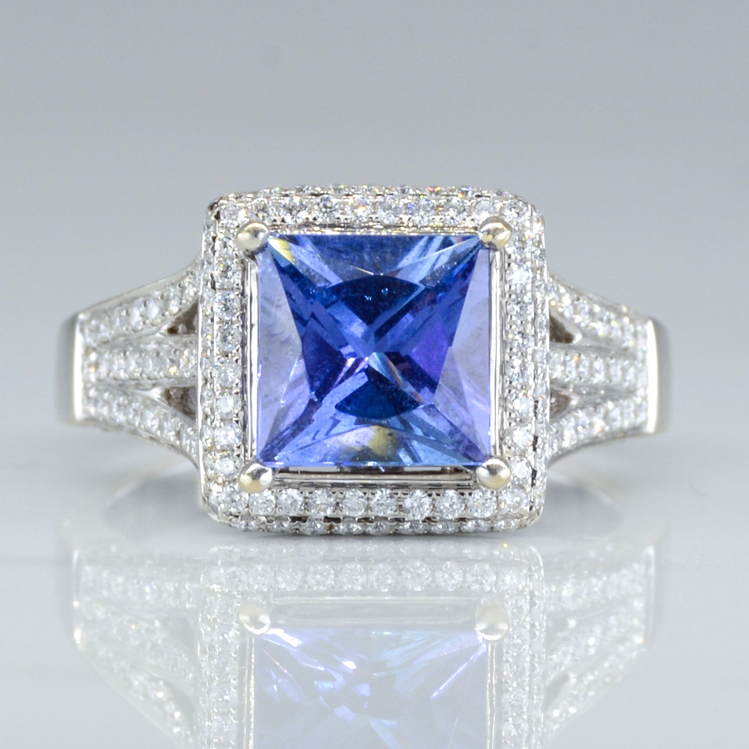 Dyach Tanzanite & Diamond Halo Ring 2.86 Carat Size 7.75 - Elegant Engagement, Wedding, Anniversary Jewelry Gift for Her