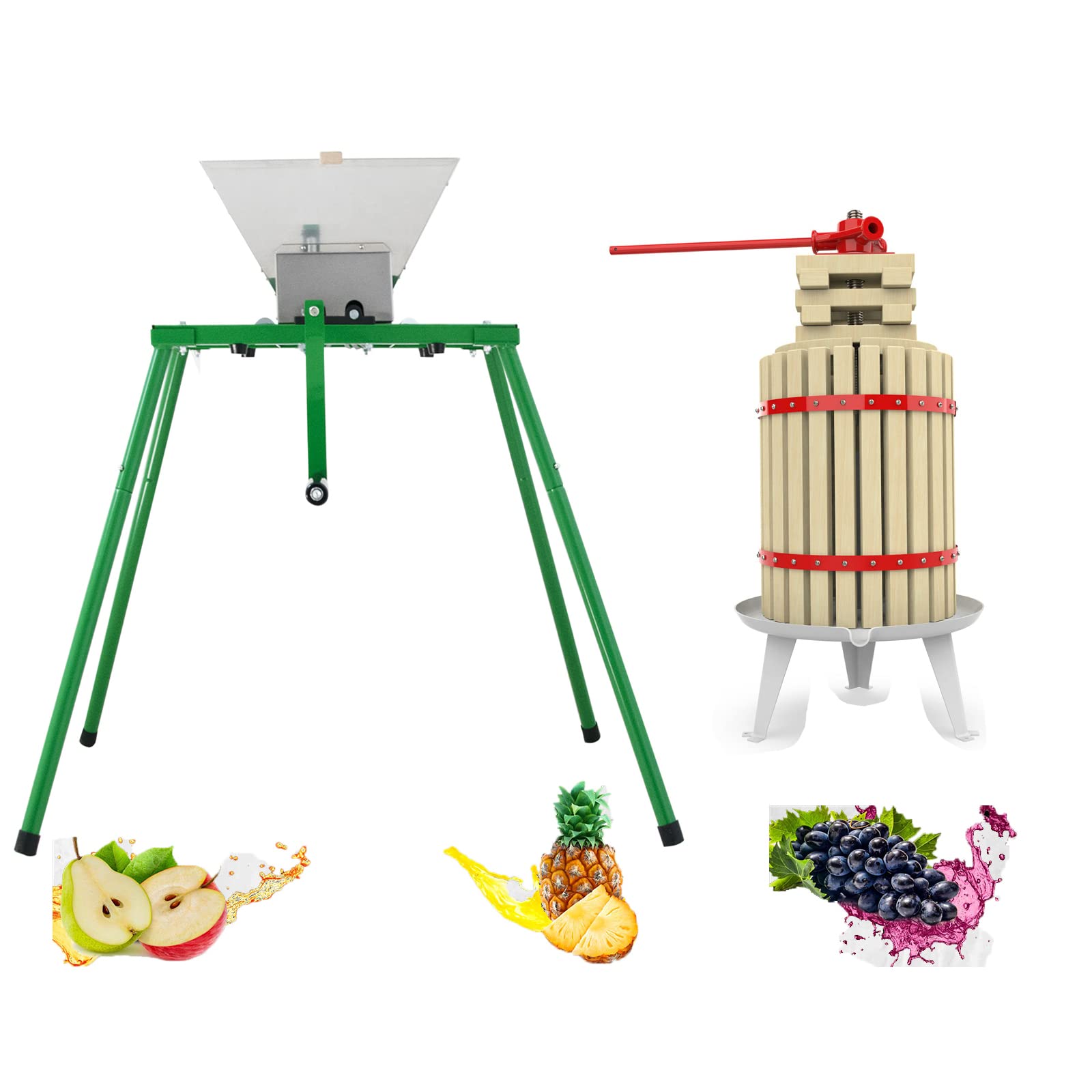 4.75 Gallon Fruit Wine Press & 7L Apple Crusher with Stand - Manual Juicer Grinder for Homemade Wine, Cider, Juice Making - Perfect for Home Brewing, Vineyard Harvest & DIY Fruit Processing