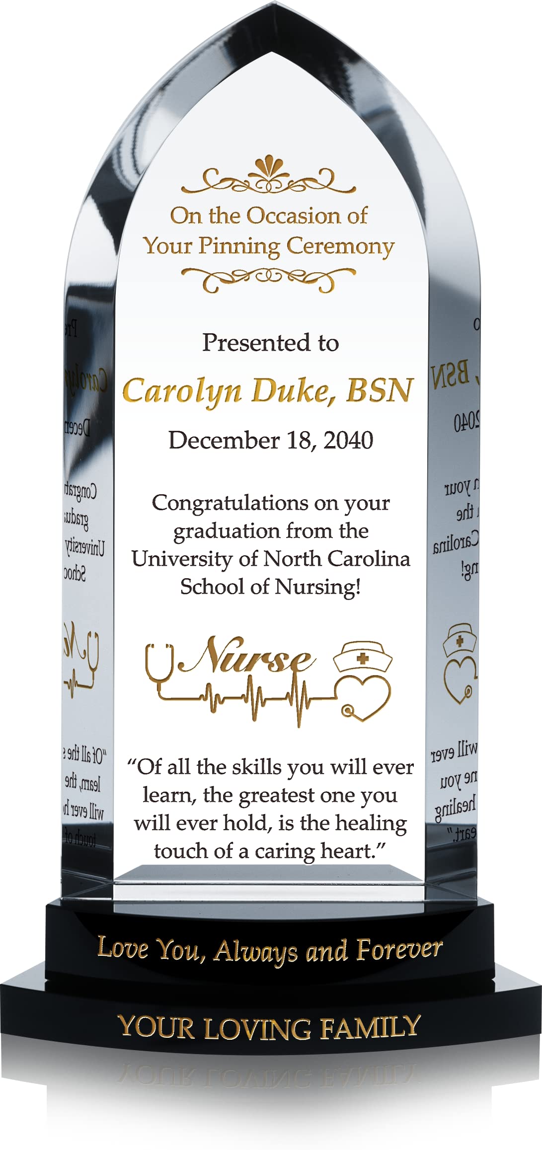 Personalized Crystal Nurse Pinning Ceremony Gift - Custom Engraved with Name & Message - Unique Nursing School Graduation Gift for Daughter, Sister or Wife - Perfect for RN Graduation, Nursing Pinning Ceremony & Healthcare Professionals Celebration