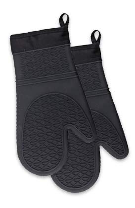 Heat Resistant Non-Slip Silicone Oven Mitts - Black Waterproof Kitchen Gloves with Quilted Cotton Lining (12.5