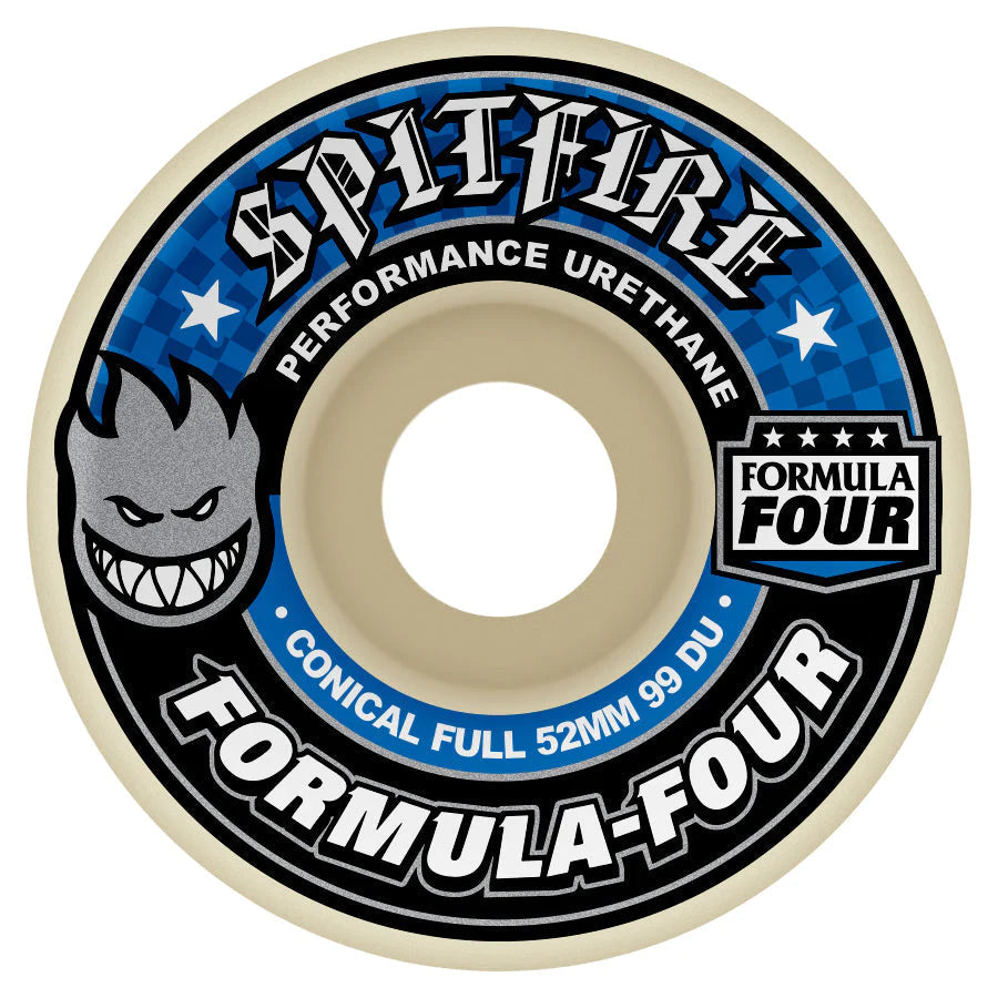 Spitfire Formula Four Conical Full Skateboard Wheels 52mm 99D - Perfect for Street Skating and Park Riding