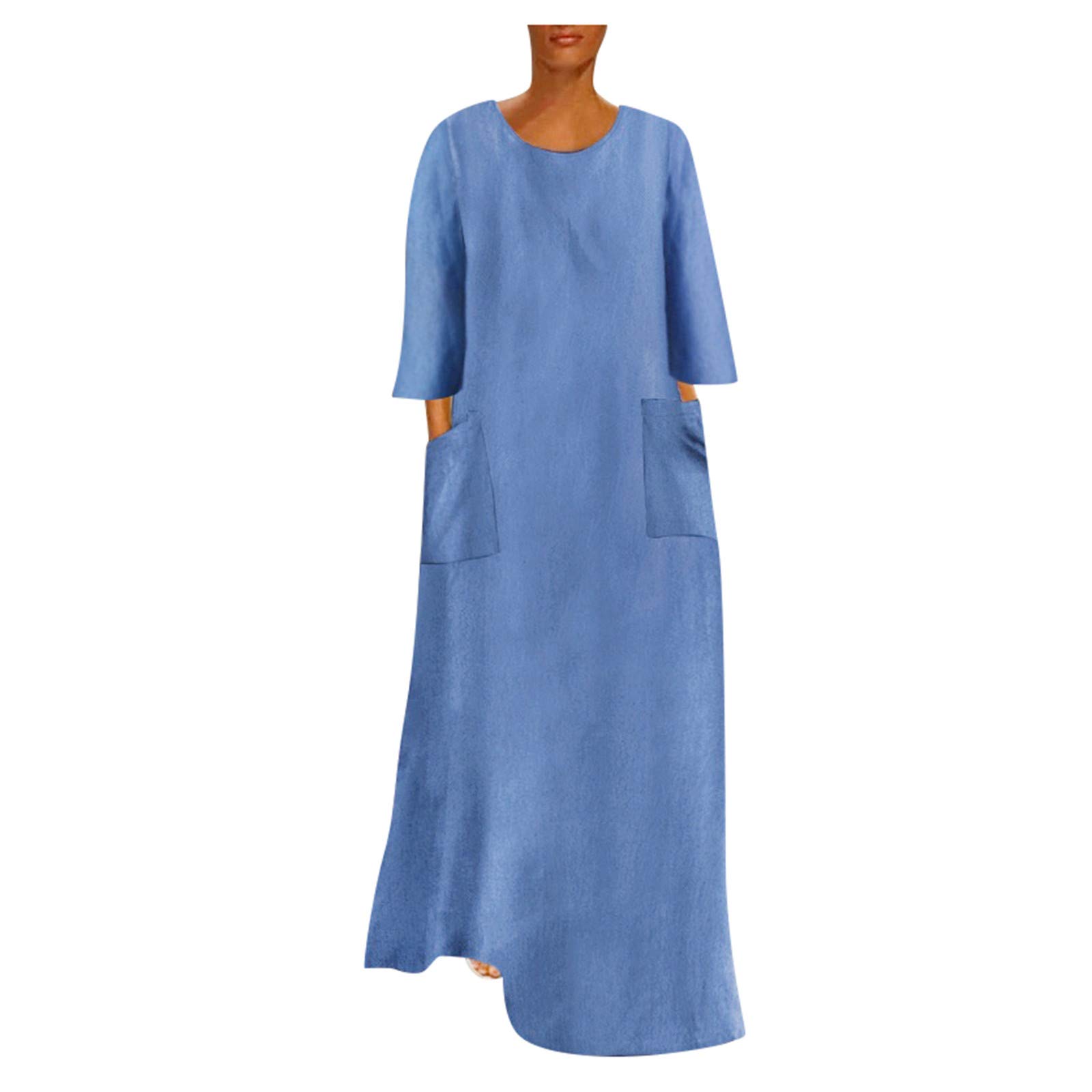 Women's Denim Wrap Maxi Dress with Lapel & Side Split - Loose Fit Long Summer Beach Dress for Casual & Vacation Wear
