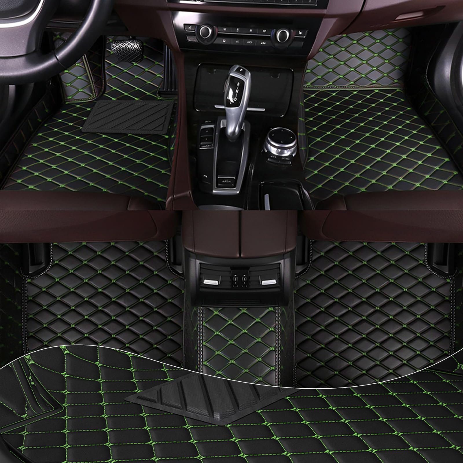 Premium Custom All-Weather Non-Slip Leather Car Floor Mats for Lexus RC 200T/300/350/RC F (2015-2022 Models) - Perfect Fit, Durable Protection for Daily Driving & Road Trips (Black-Green Color Option)