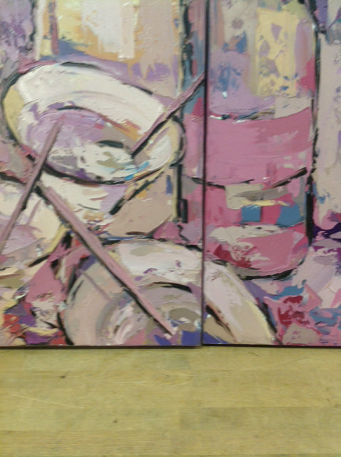 24x40 Purple Abstract Canvas Wall Art - 2 Piece Signed Painting Set for Living Room, Bedroom & Office Decor