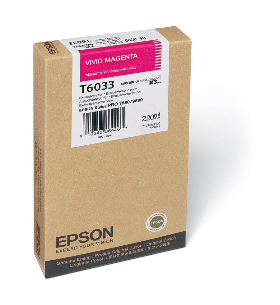 Epson T603300 7880/9880 Vivid Magenta Ink Cartridge - 220ml High-Quality Printer Ink for Professional Photo Printing & Large Format Graphics