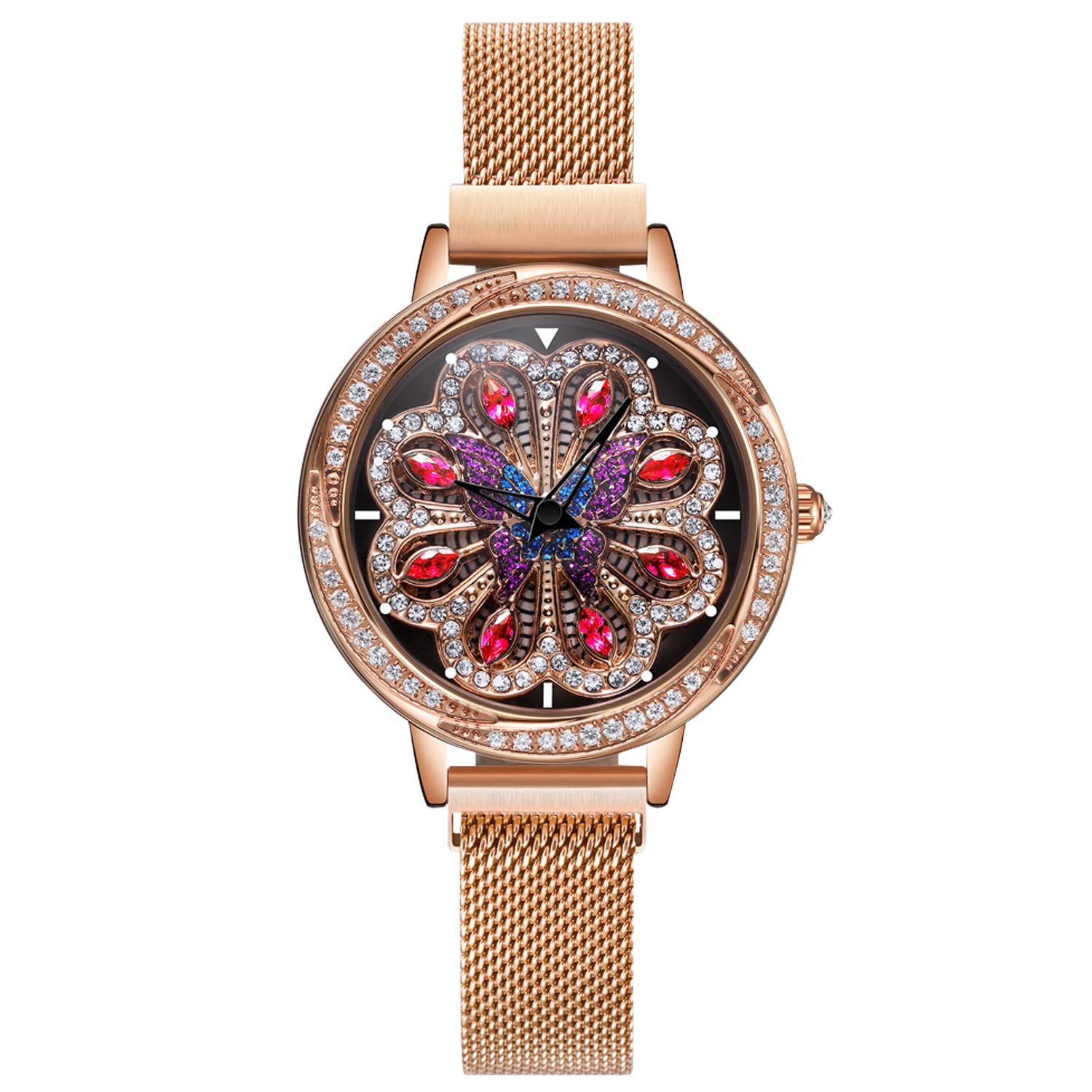RORIOS Elegant Women's Watch - Analog Quartz Ladies Wristwatch with Rotating Diamond Dial - Perfect for Office, Party & Everyday Wear