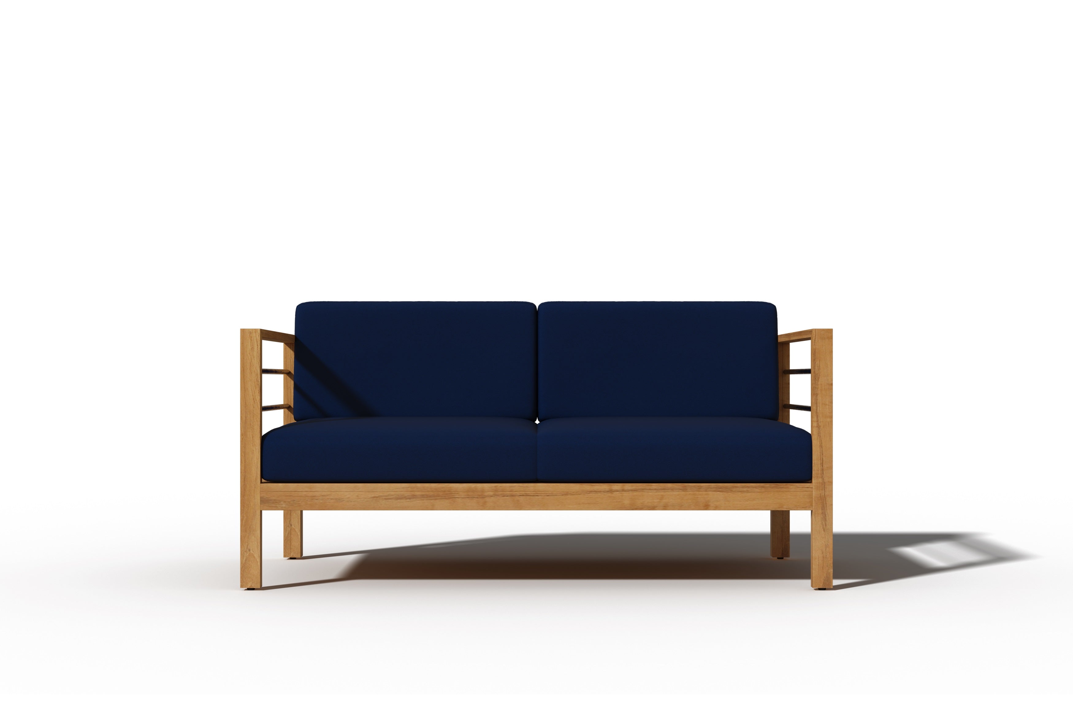 Leon 3-Person Teak Outdoor Sofa with Sunbrella Navy Cushion - Waterproof Patio Furniture for Garden, Poolside & Backyard Relaxation