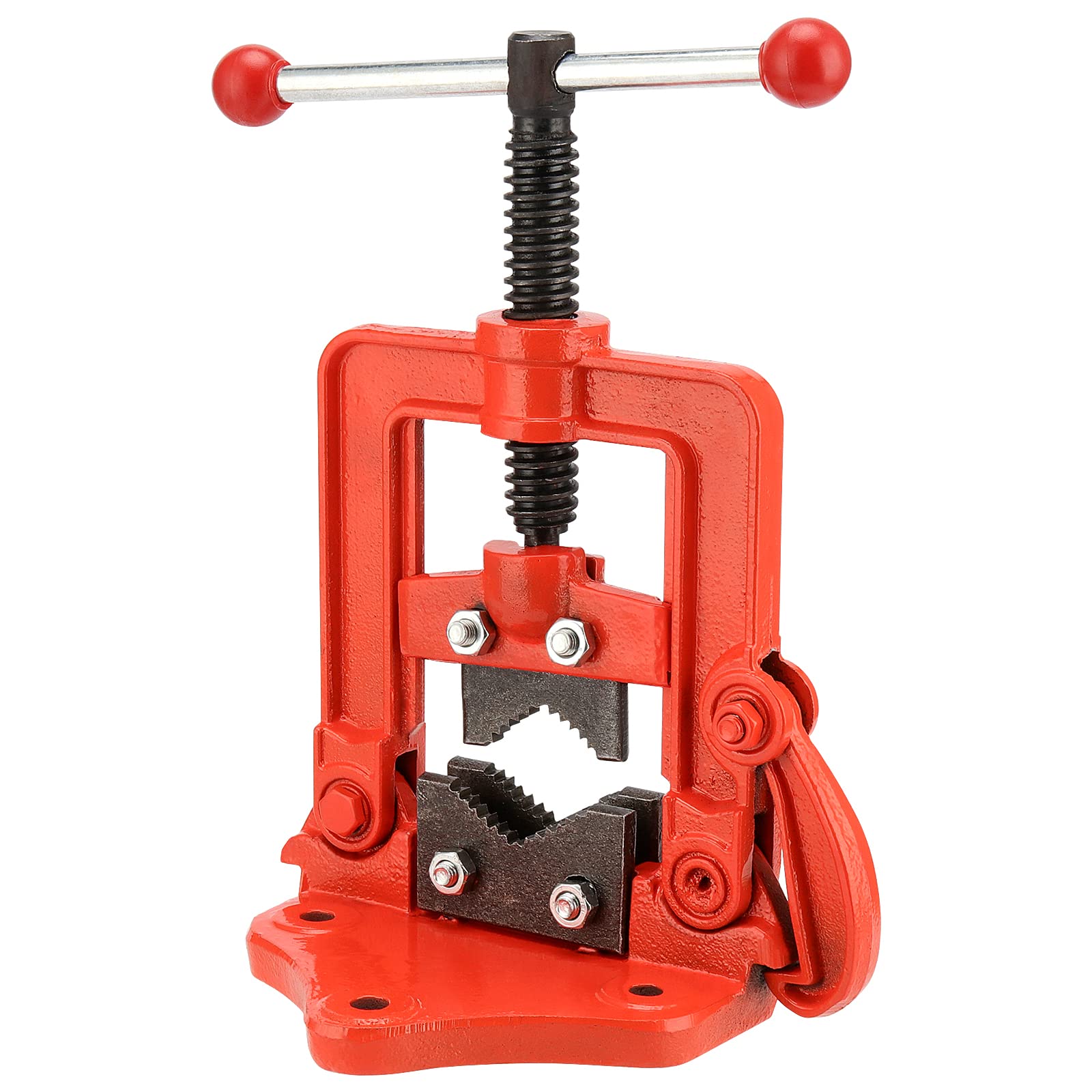 Heavy Duty Forged Pipe Vise - Cast Iron Bench Yoke Vise for 0.4 to 3.5 Inch (10-90mm) Pipes - Red - Perfect for Plumbing, HVAC, and Metalworking Projects