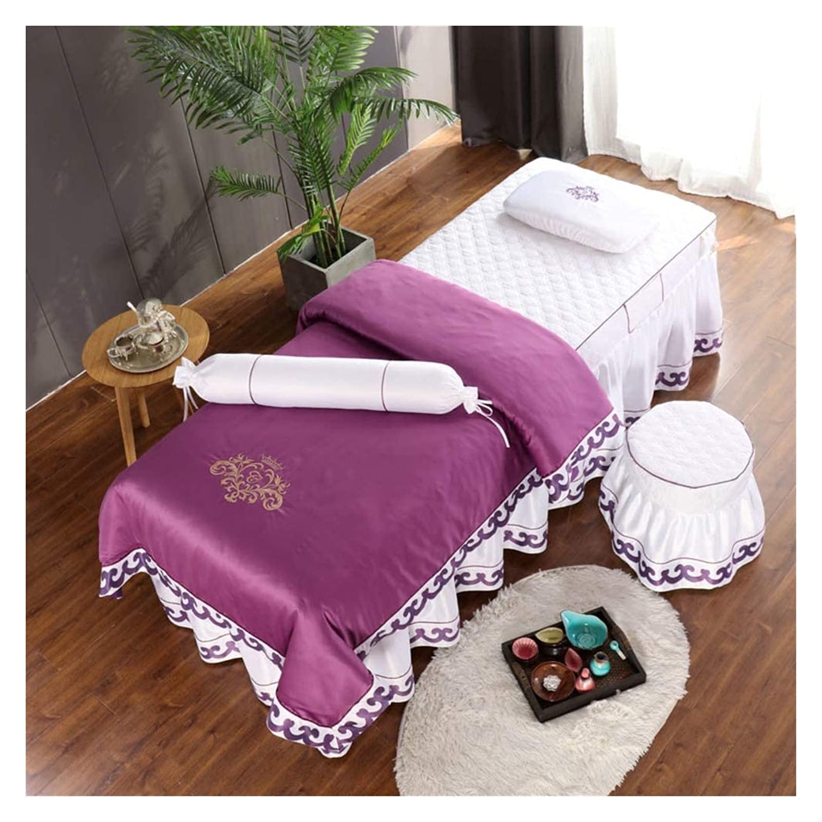 AWJ 4-Piece Microfiber Massage Table Sheet Set - Korean Soft Spa Beauty Bed Cover, Quilted Breathable Salon Bedding (70x185cm/28x73inch) for Massage Therapy, Facial Treatments & Relaxation at Home or Professional Spas